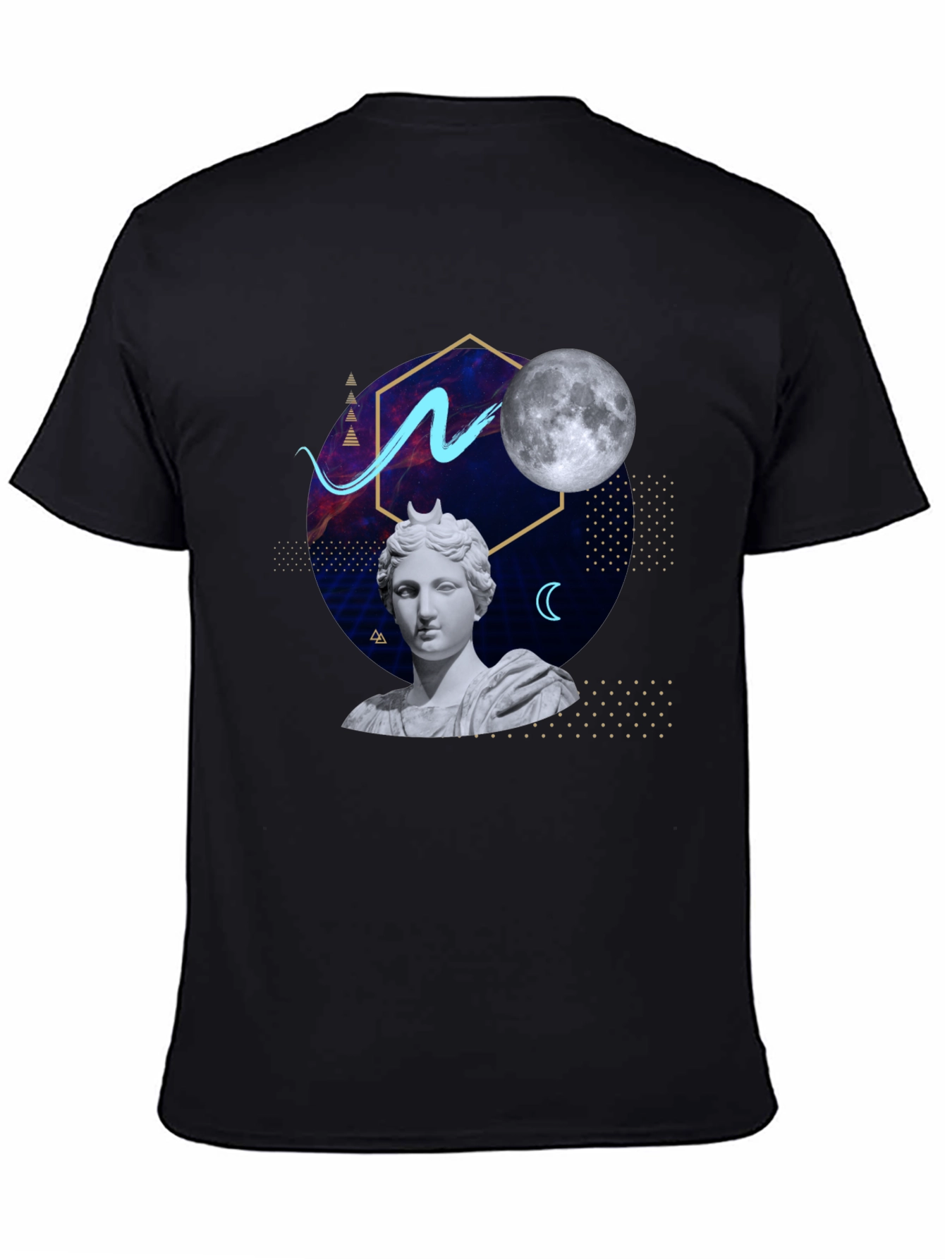 Black Artsy Graphic Tee - Moon Goddess Design view 4