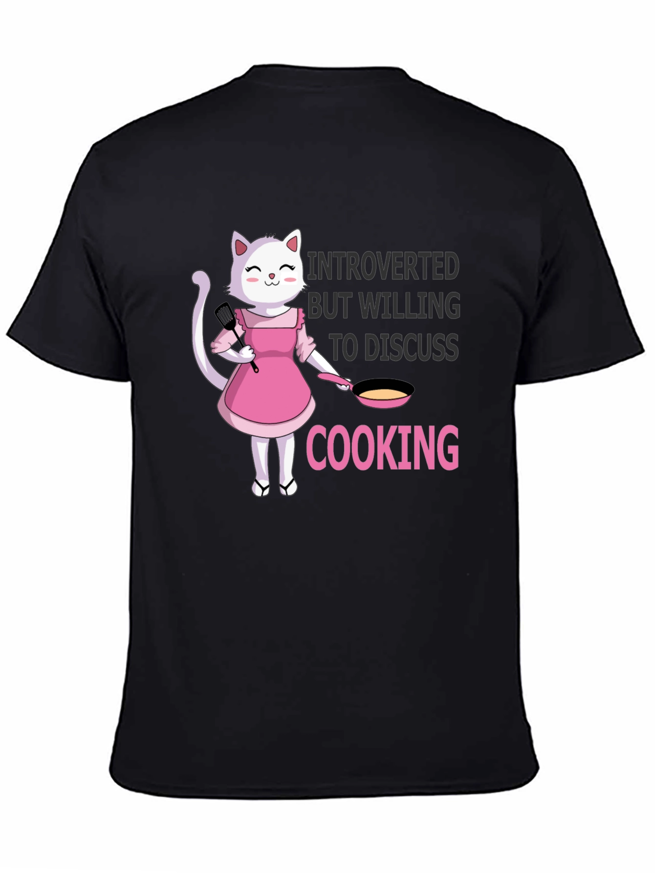 Black Introverted Cooking Cat T-Shirt view 4