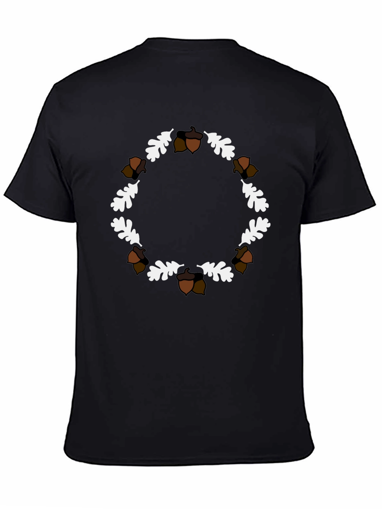Black Autumn Acorn & Oak Leaf Wreath T-Shirt view 4