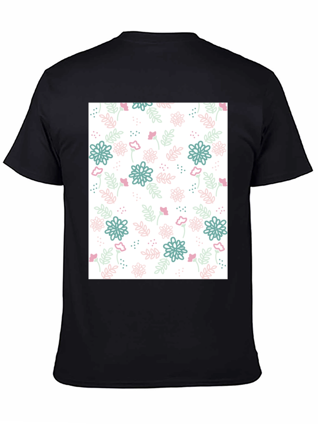 Black Floral Pattern Black T-Shirt - Stylish Casual Wear view 4