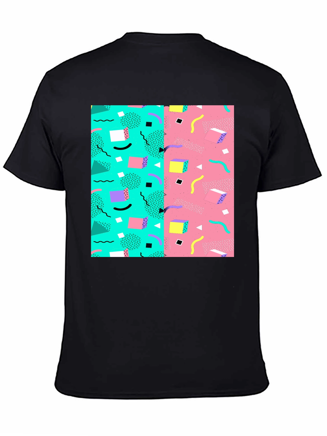 Black Retro 90s Pattern T-Shirt - Black Cotton Tee view 4