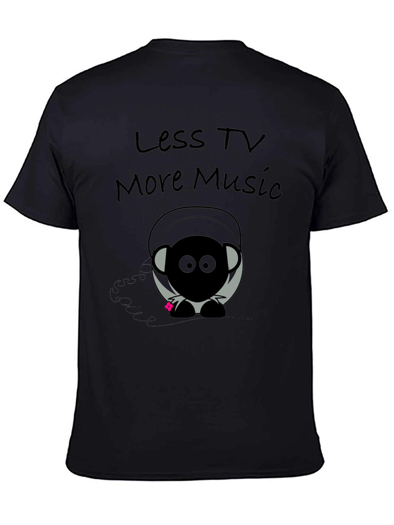 Black Less TV More Music Graphic T-Shirt view 4