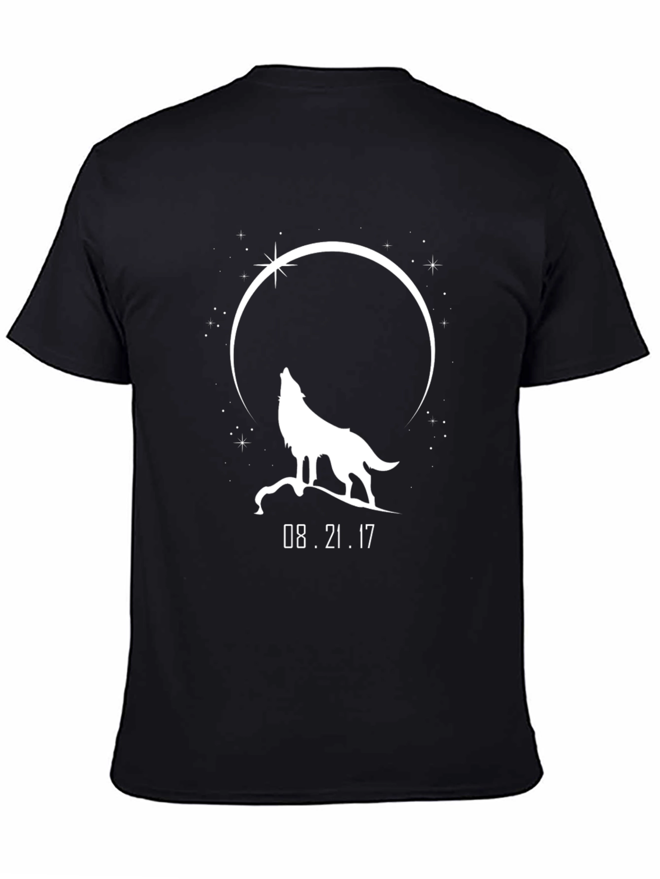 Black Wolf Howling at Moon T-Shirt - August 21, 2017 Eclipse view 4