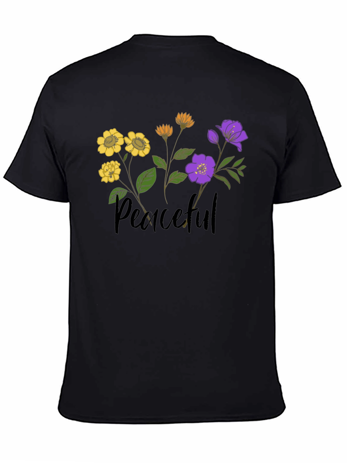 Black Peaceful Flower Graphic Tee view 4