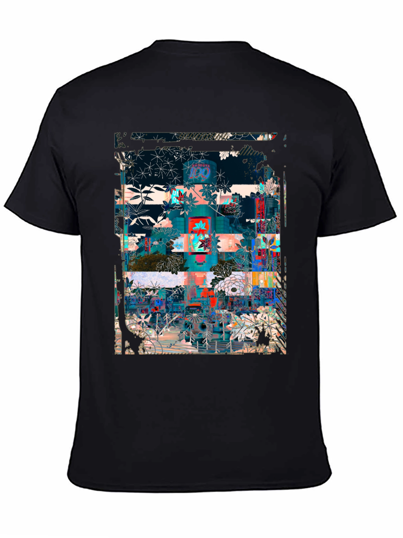 Black Abstract Floral Urban T-Shirt view 4