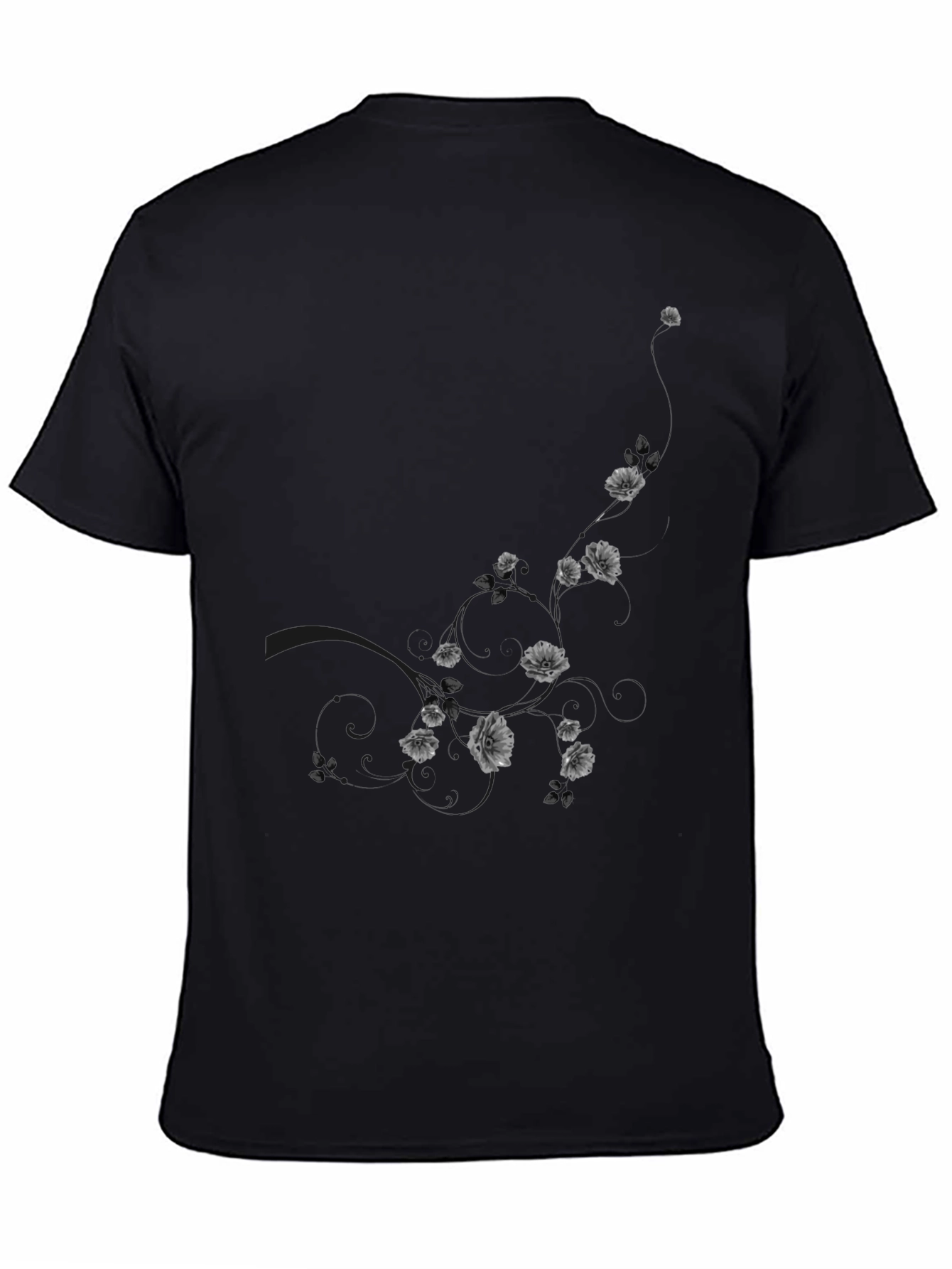 Black Men's Black Floral Graphic T-Shirt view 4