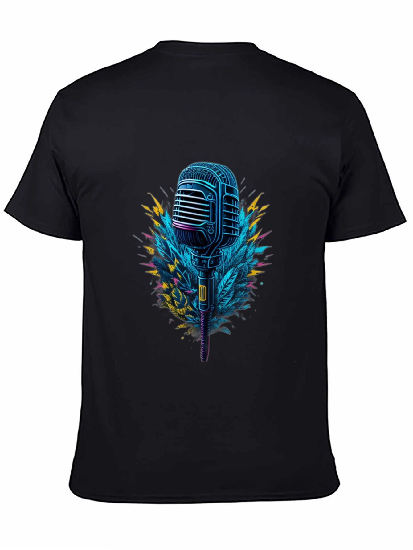 Black Retro Microphone Graphic Tee - Cool Musician Style view 4