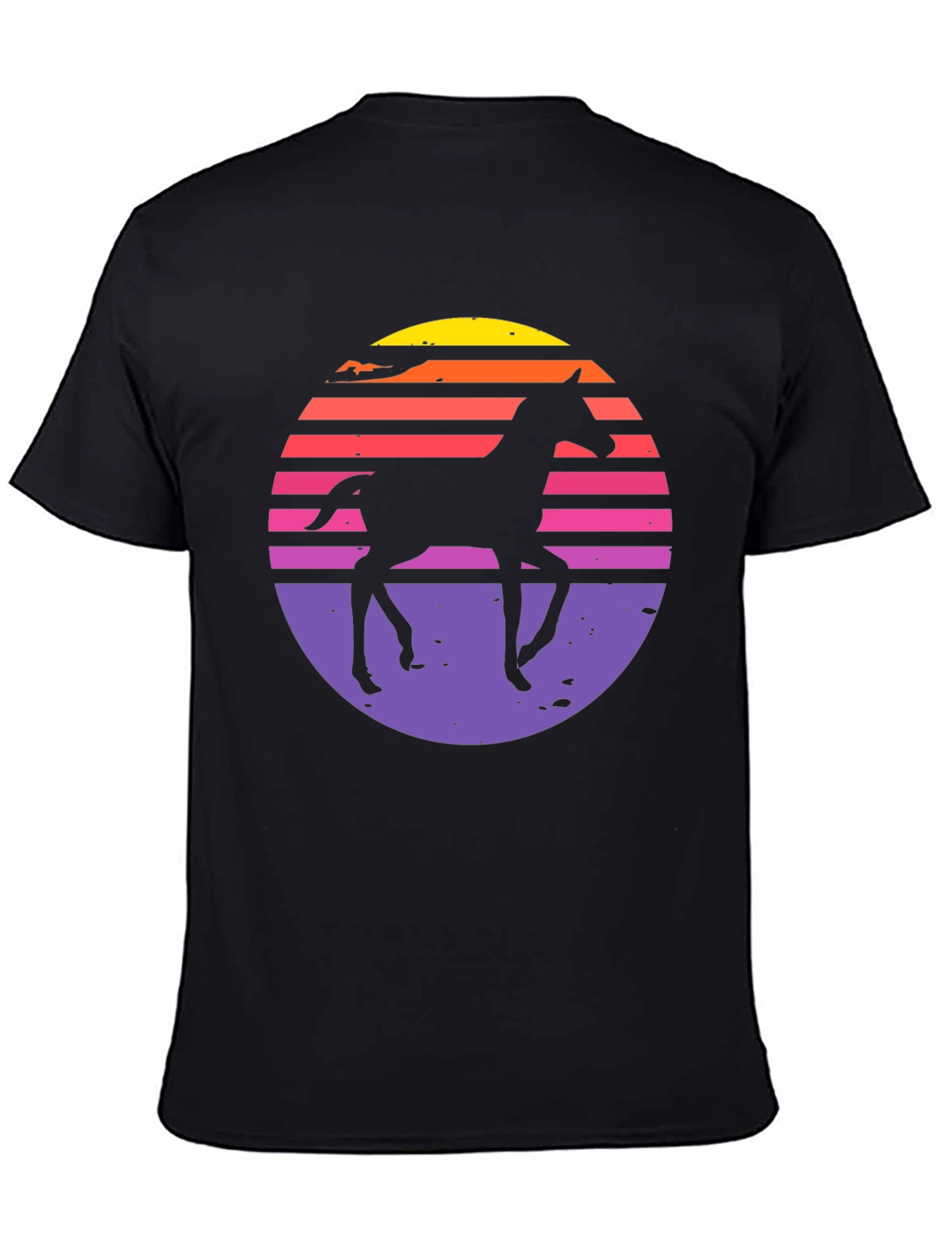 Black Retro Horse Sunset Graphic T-Shirt view 4