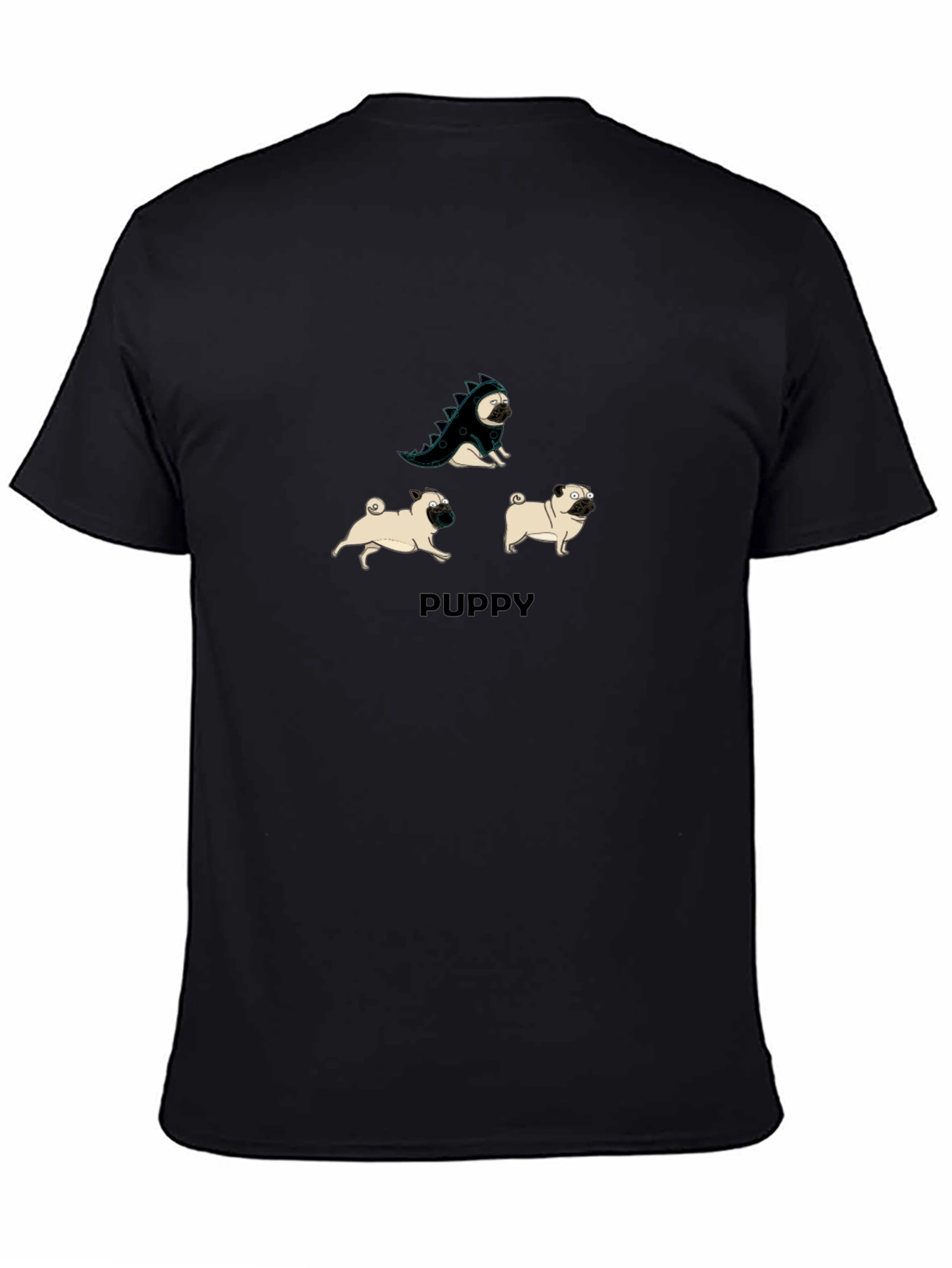 Black Puppy Pug T-Shirt: Dino & Friends Graphic Tee view 4