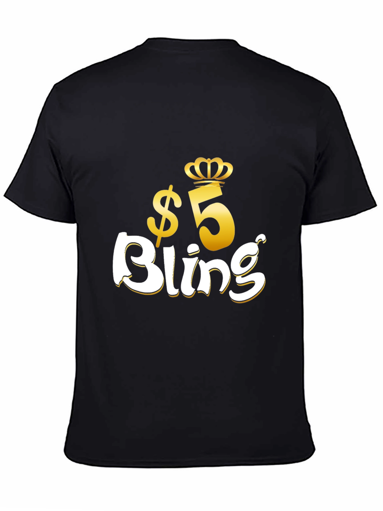 Black $5 Bling Graphic T-Shirt - Stylish Crown Design view 4