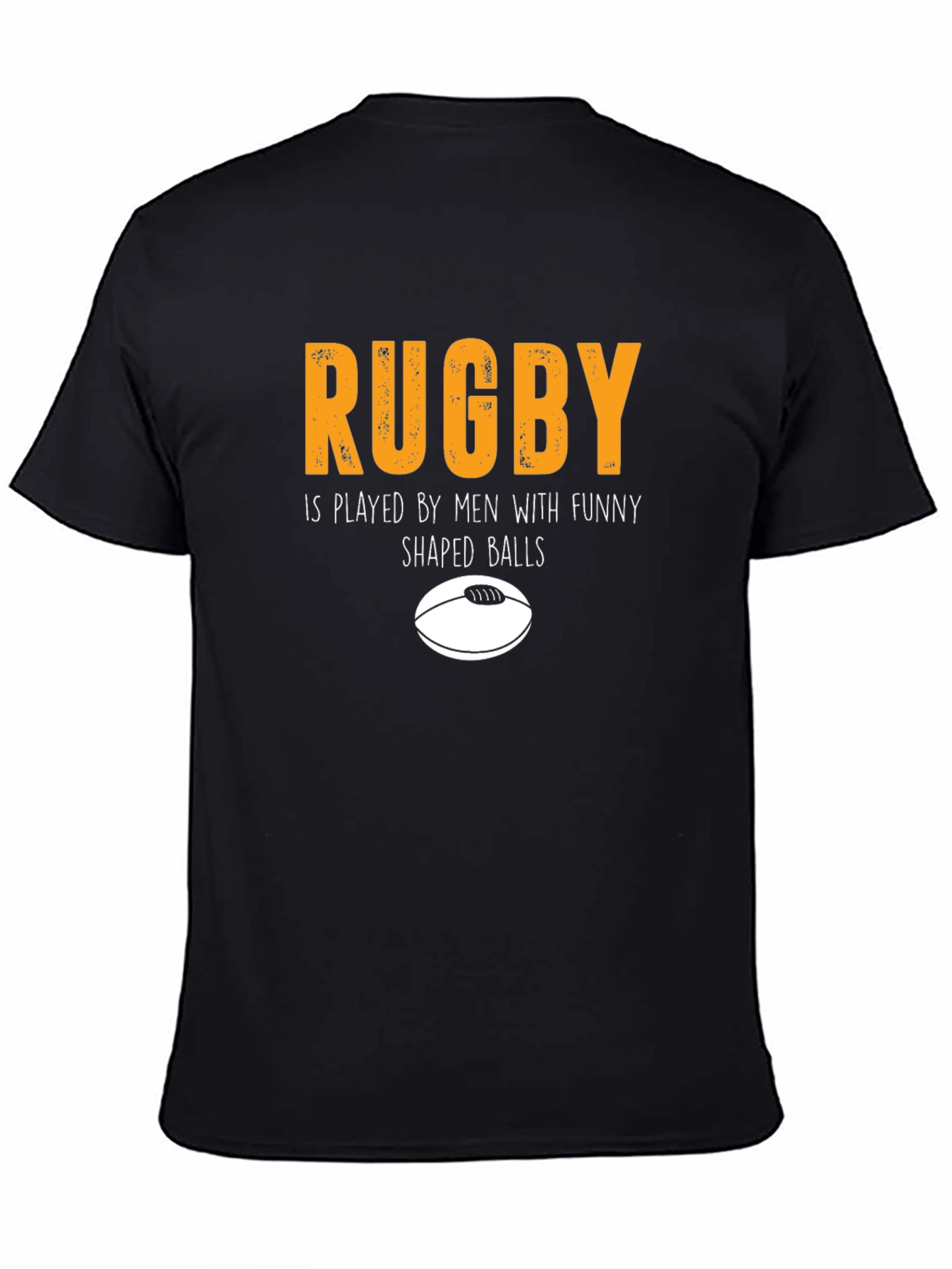 Black Funny Rugby Graphic Tee - "Shaped Balls" Humor T-Shirt view 4