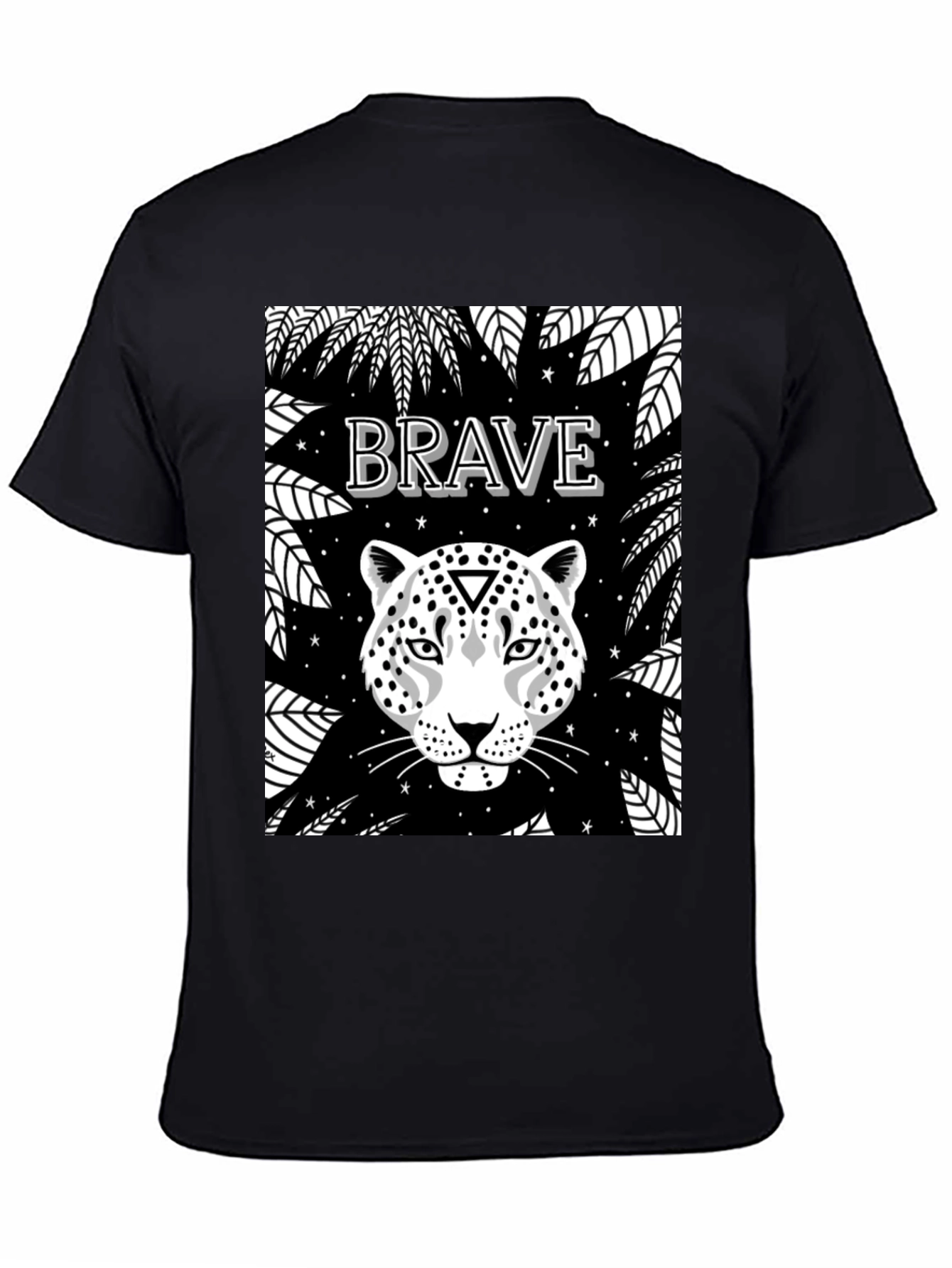 Black Brave Leopard Graphic Tee - Black Crew Neck view 4