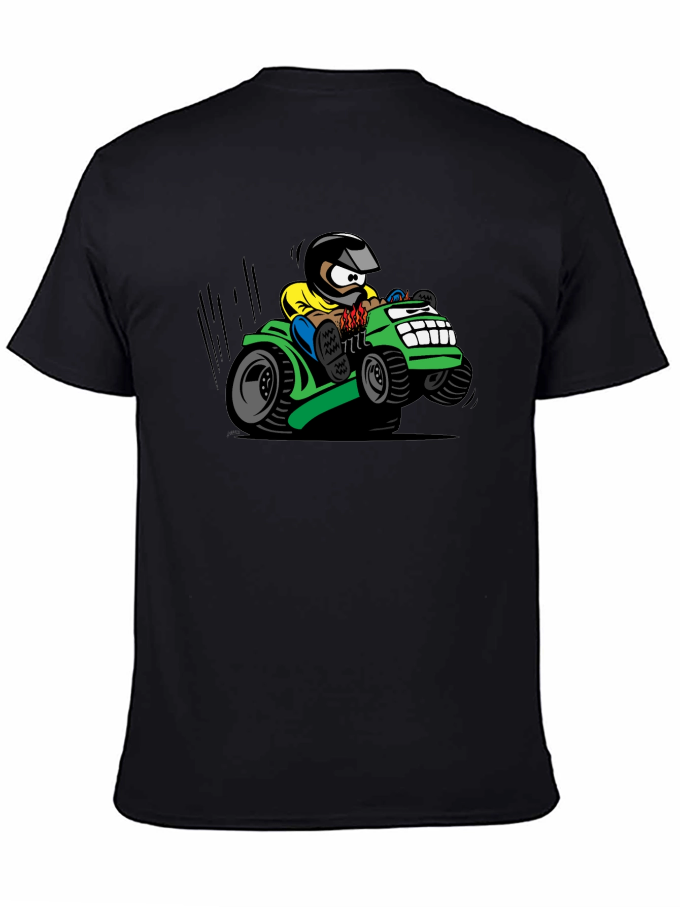 Black Cartoon Lawn Mower Rider Graphic Tee view 4