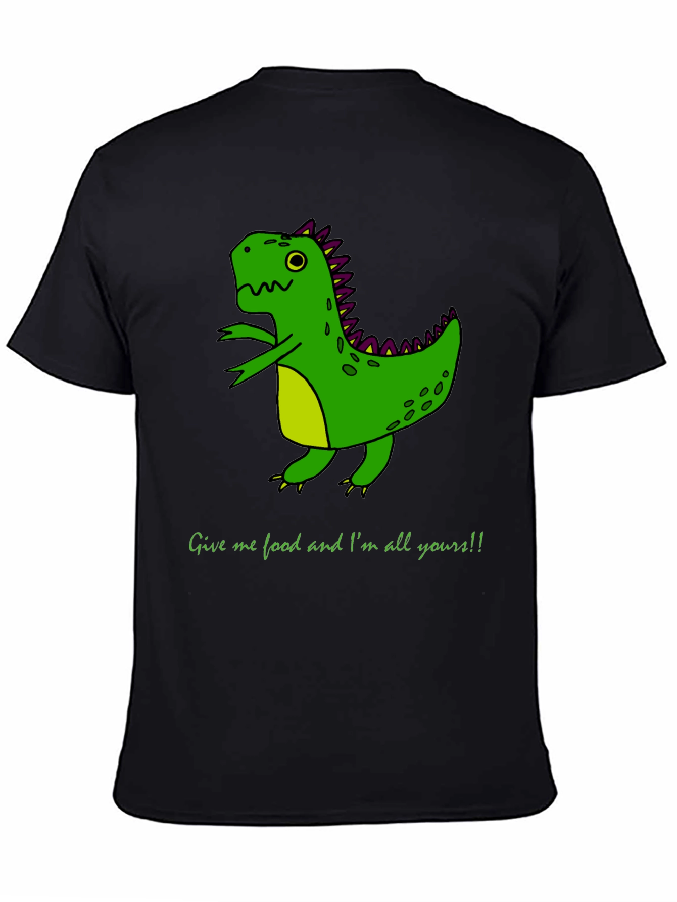 Black Funny Dinosaur Graphic Tee - Give me Food! view 4