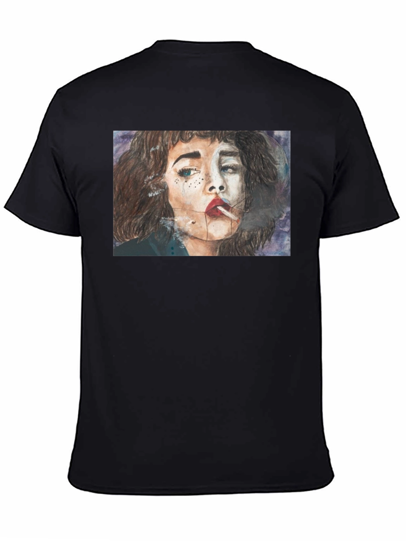 Black Smoking Woman Graphic Tee - Unisex Black T-Shirt view 4