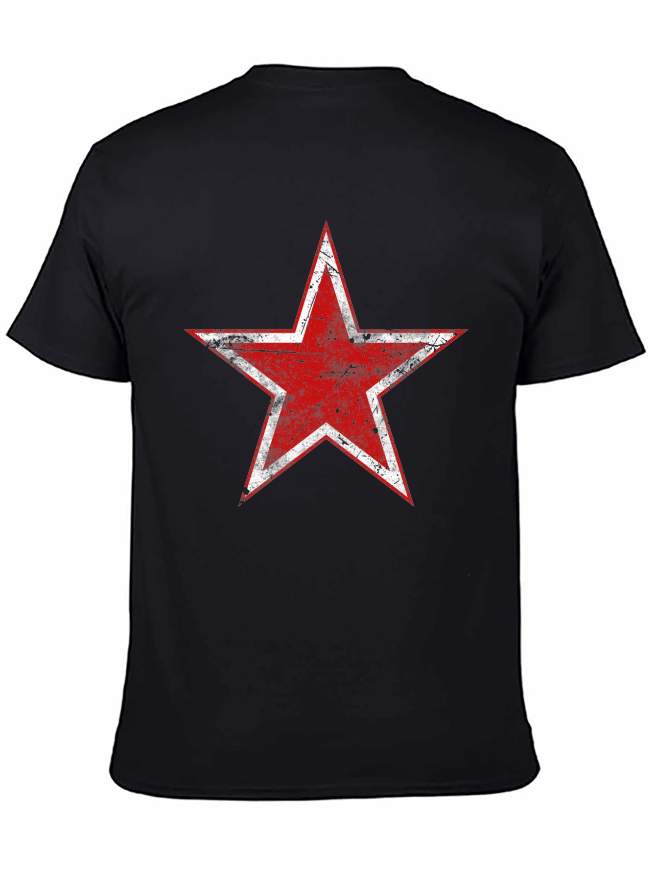 Black Distressed Red Star Graphic Black T-Shirt view 4