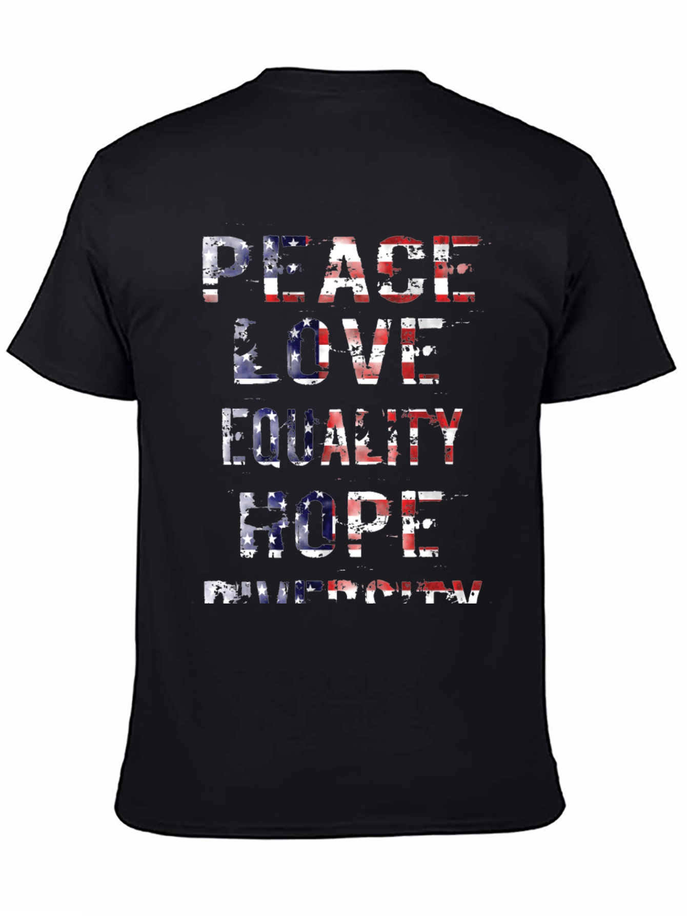 Black Peace Love Equality American Flag T-Shirt view 4