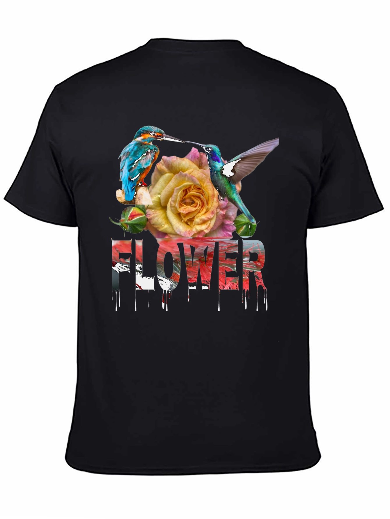 Black Floral Bird T-Shirt view 4