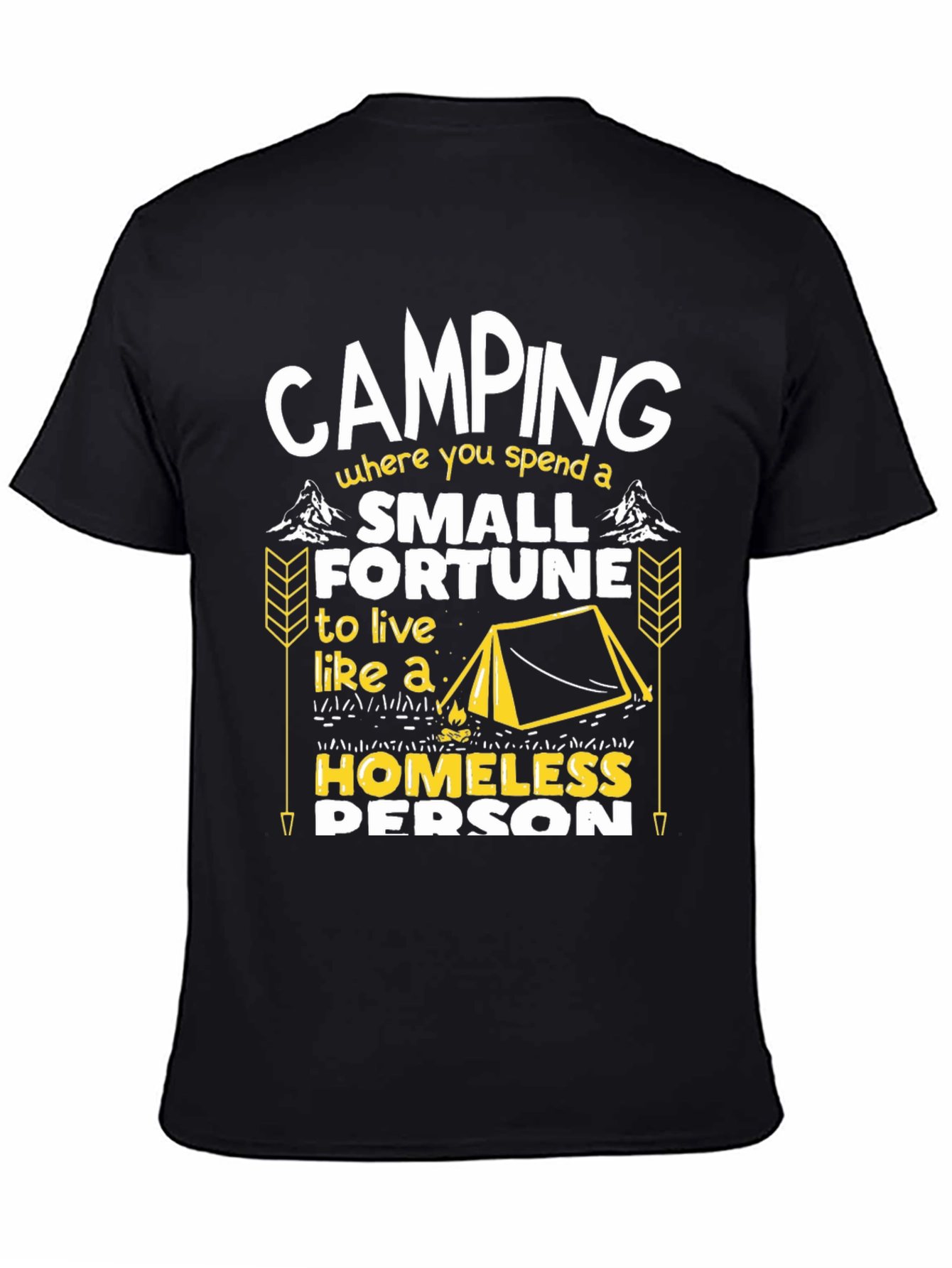Black Camping Small Fortune Humor Graphic Tee view 4