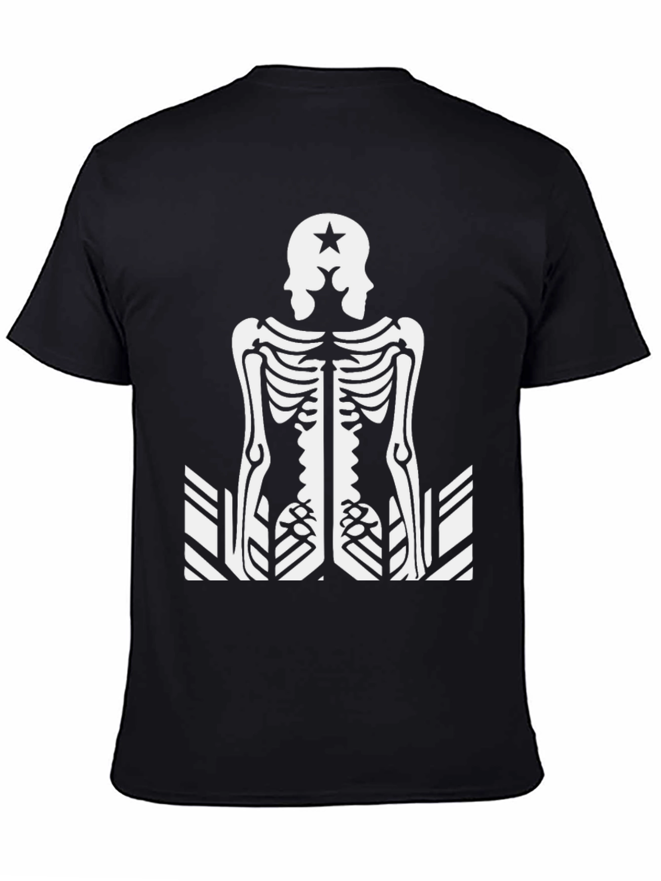 Black Skeleton Double Head Star Black Graphic Tee view 4