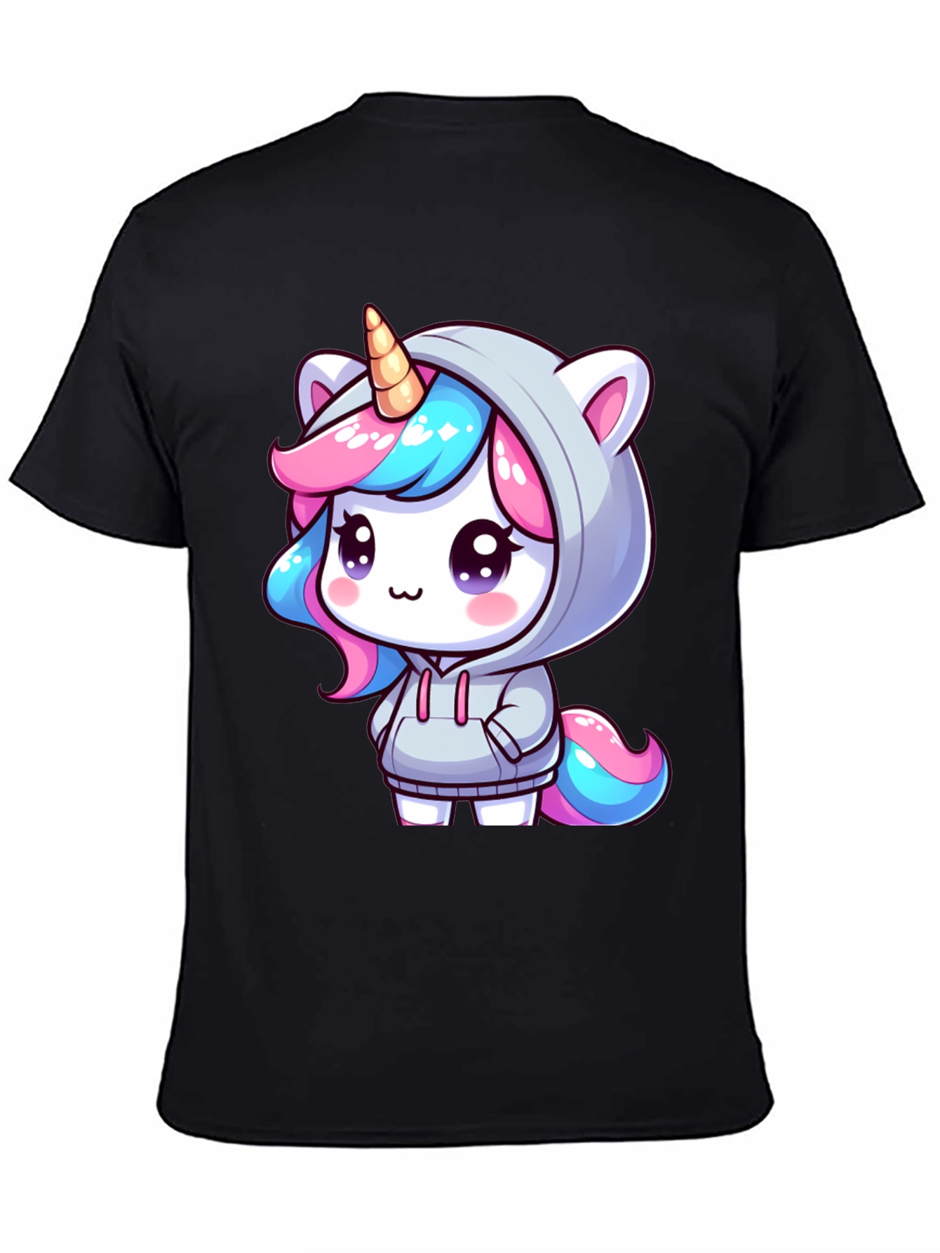 Black Unicorn Hoodie Graphic Tee - Men's Black T-Shirt view 4