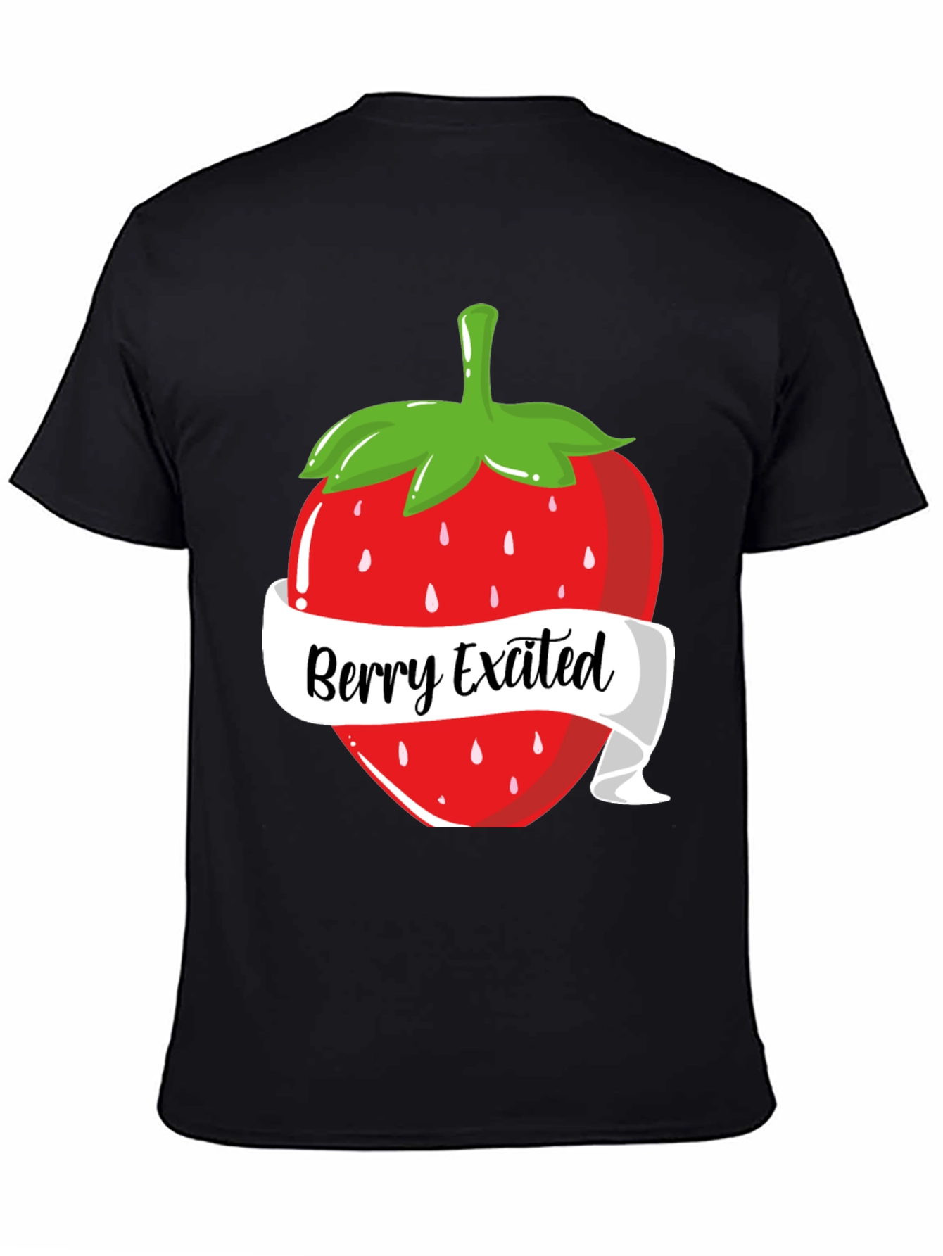 Black Berry Excited T-Shirt: Fun Strawberry Design view 4