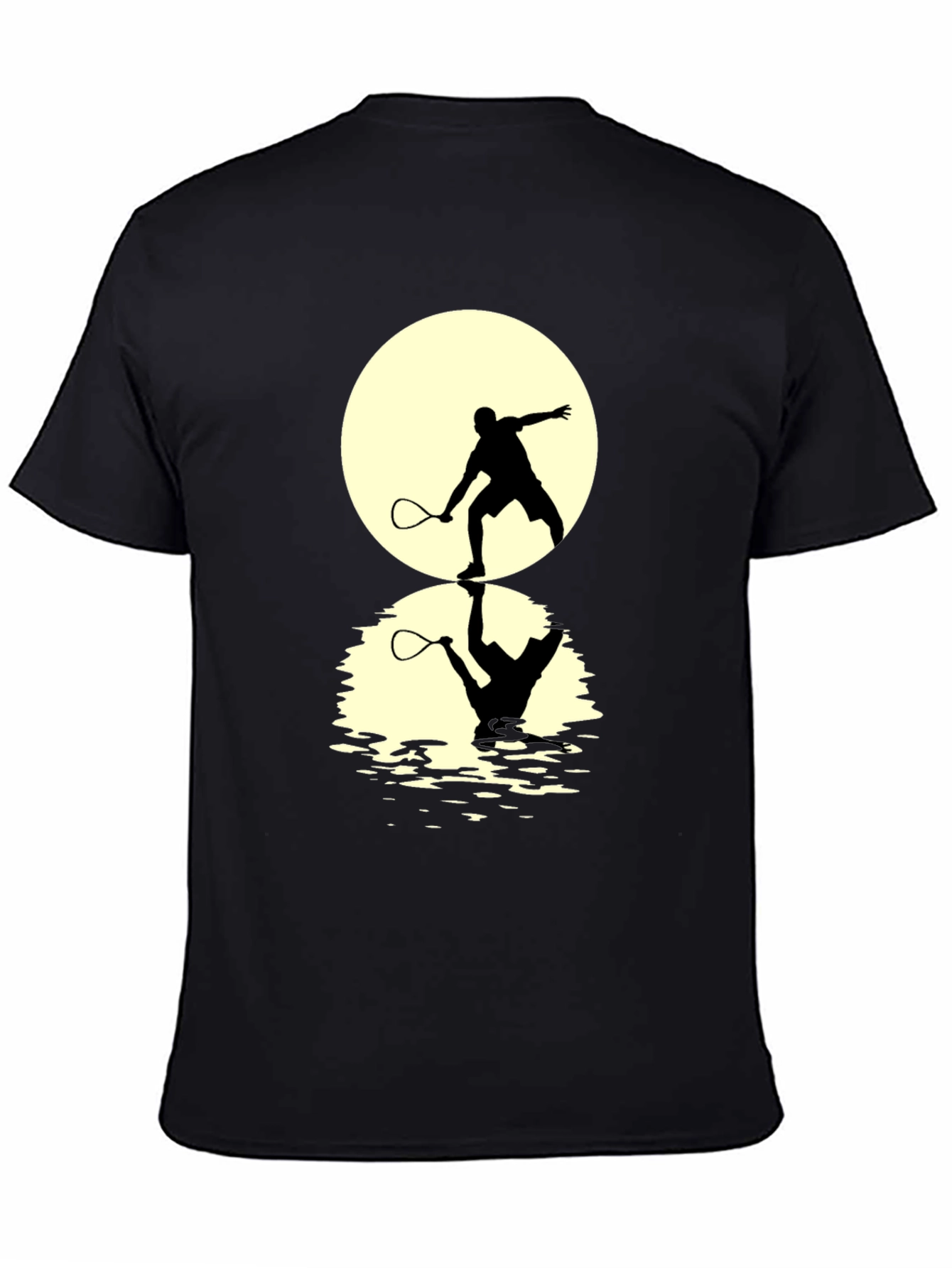 Black Squash Player Moon Reflection Graphic T-Shirt view 4