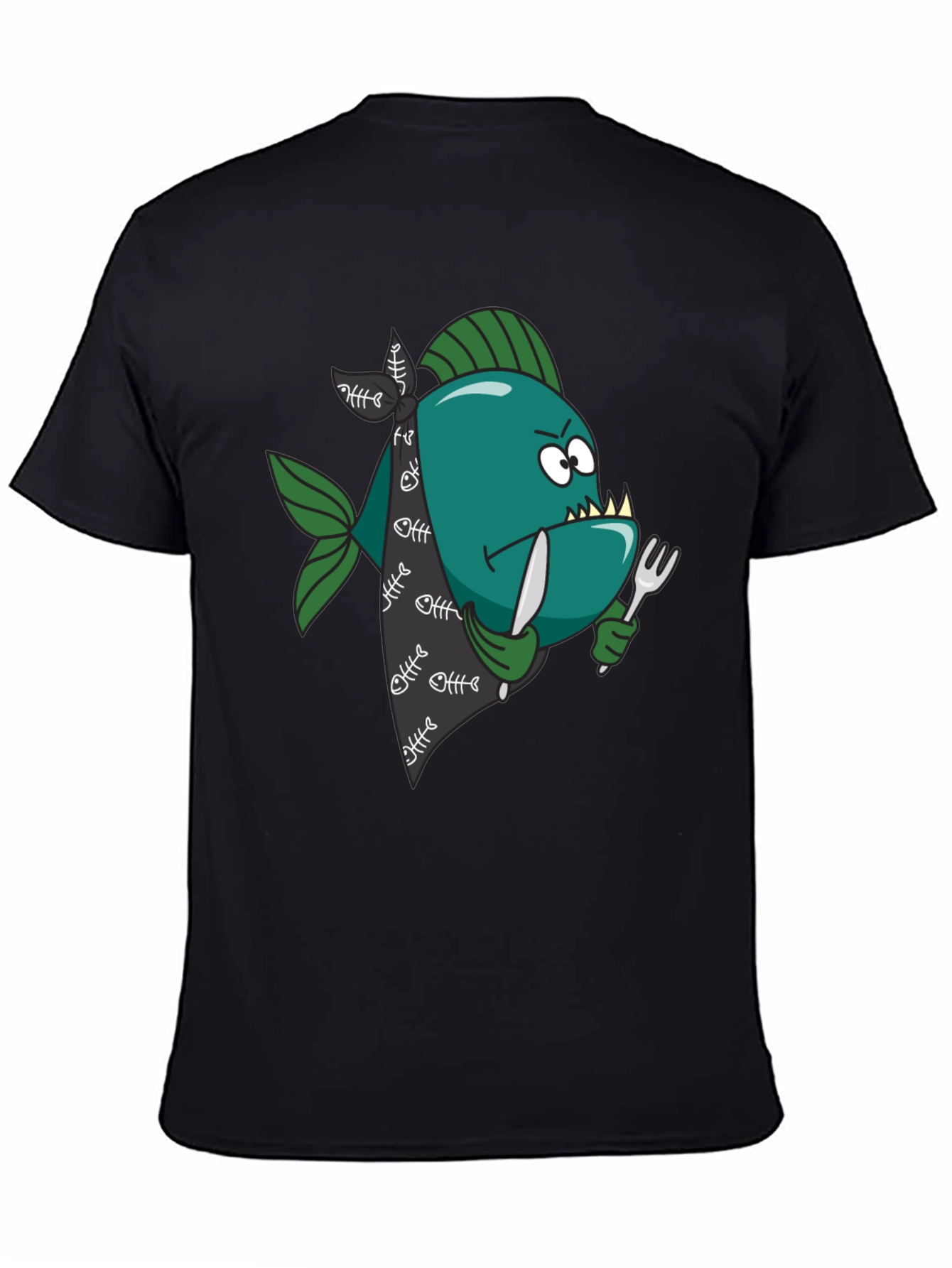 Black Cartoon Piranha T-Shirt - Graphic Print view 4