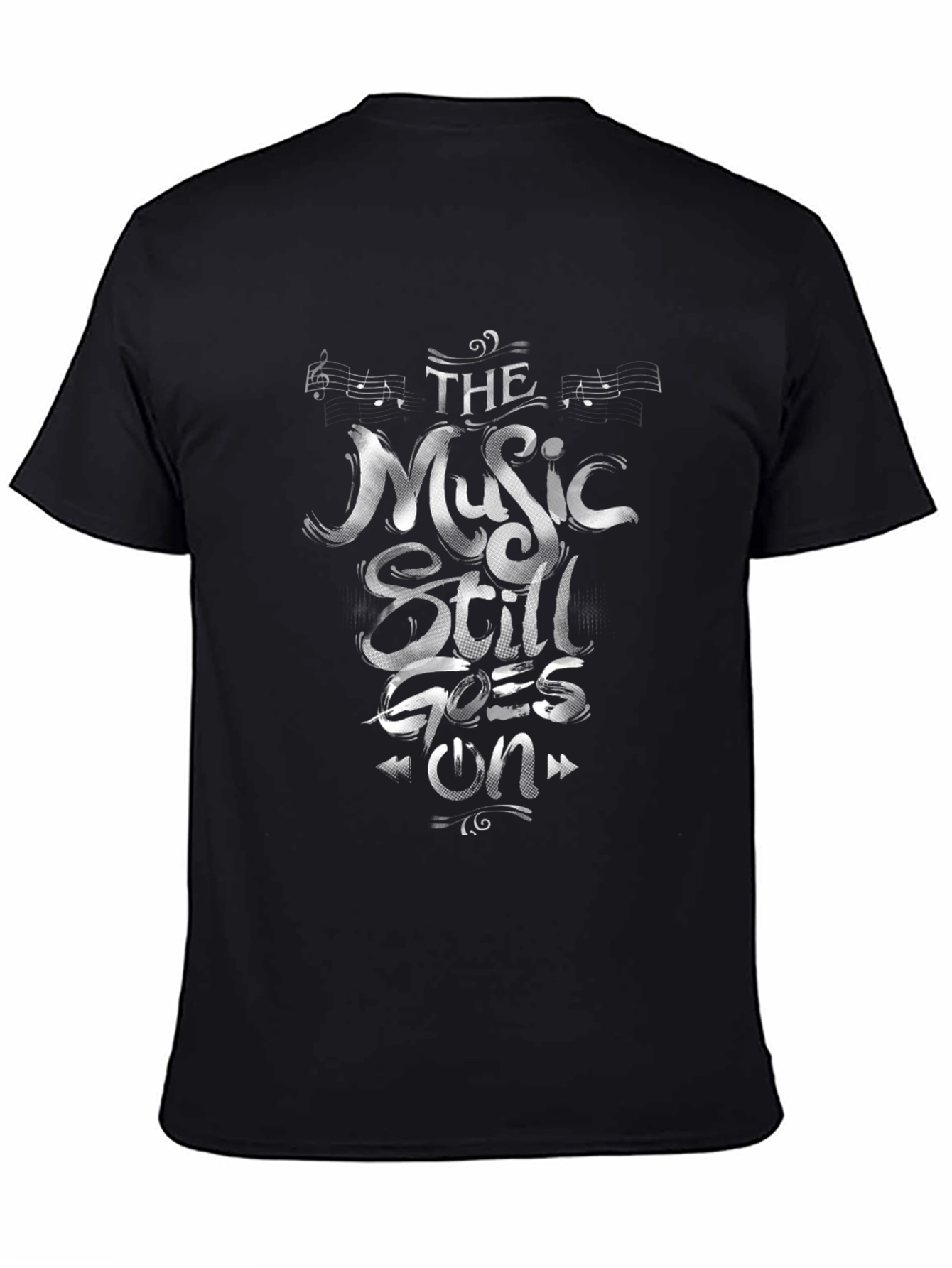 Black The Music Still Goes On Graphic T-Shirt view 4