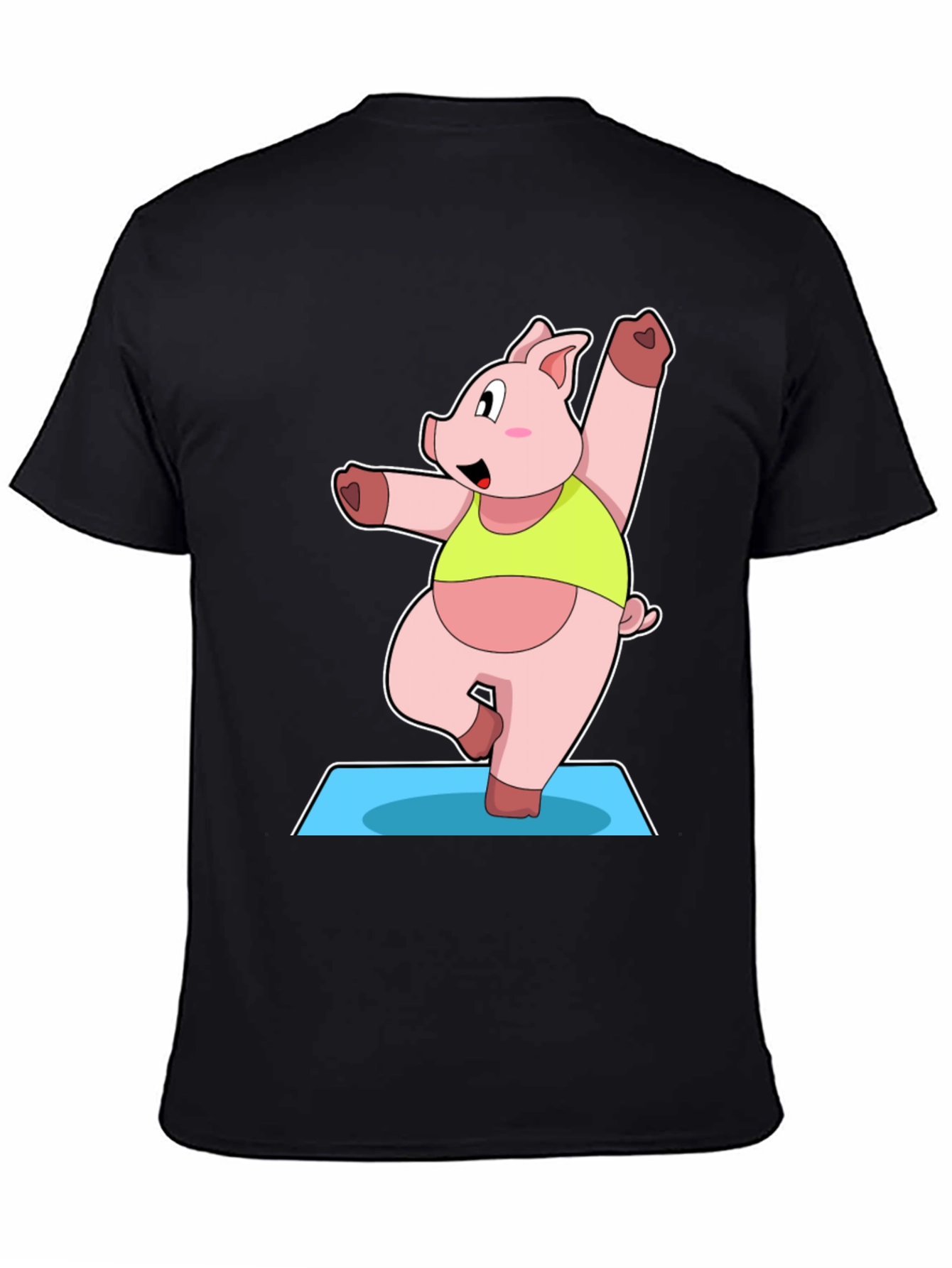 Black Yoga Pig Black T-Shirt - Funny Cartoon Animal Tee view 4