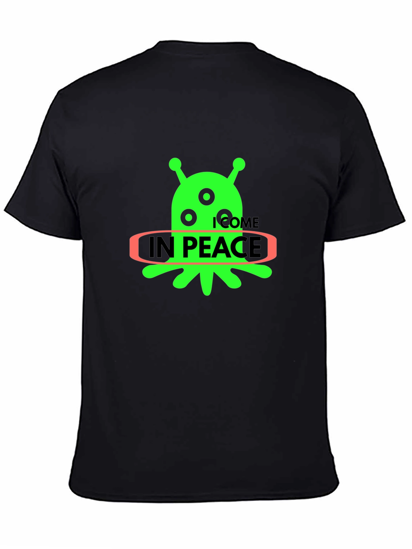 Black Alien "In Peace" Graphic T-Shirt - Black Cotton Blend view 4