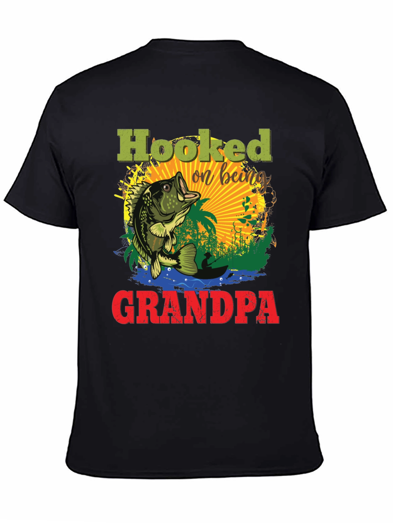 Black Hooked on Being Grandpa Fishing T-Shirt view 4