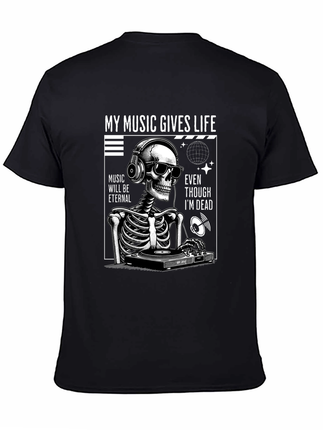 Black Music Gives Life Skeleton DJ Graphic T-Shirt view 4