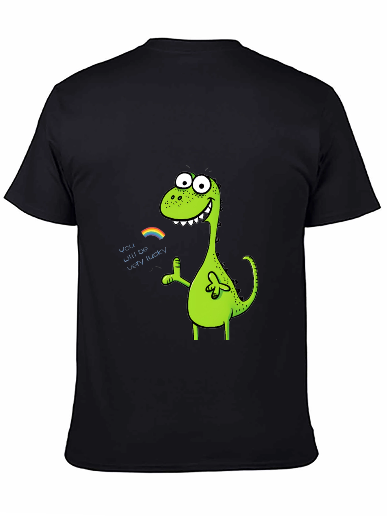 Black Lucky Dinosaur Graphic Tee - Black Cotton Blend view 4