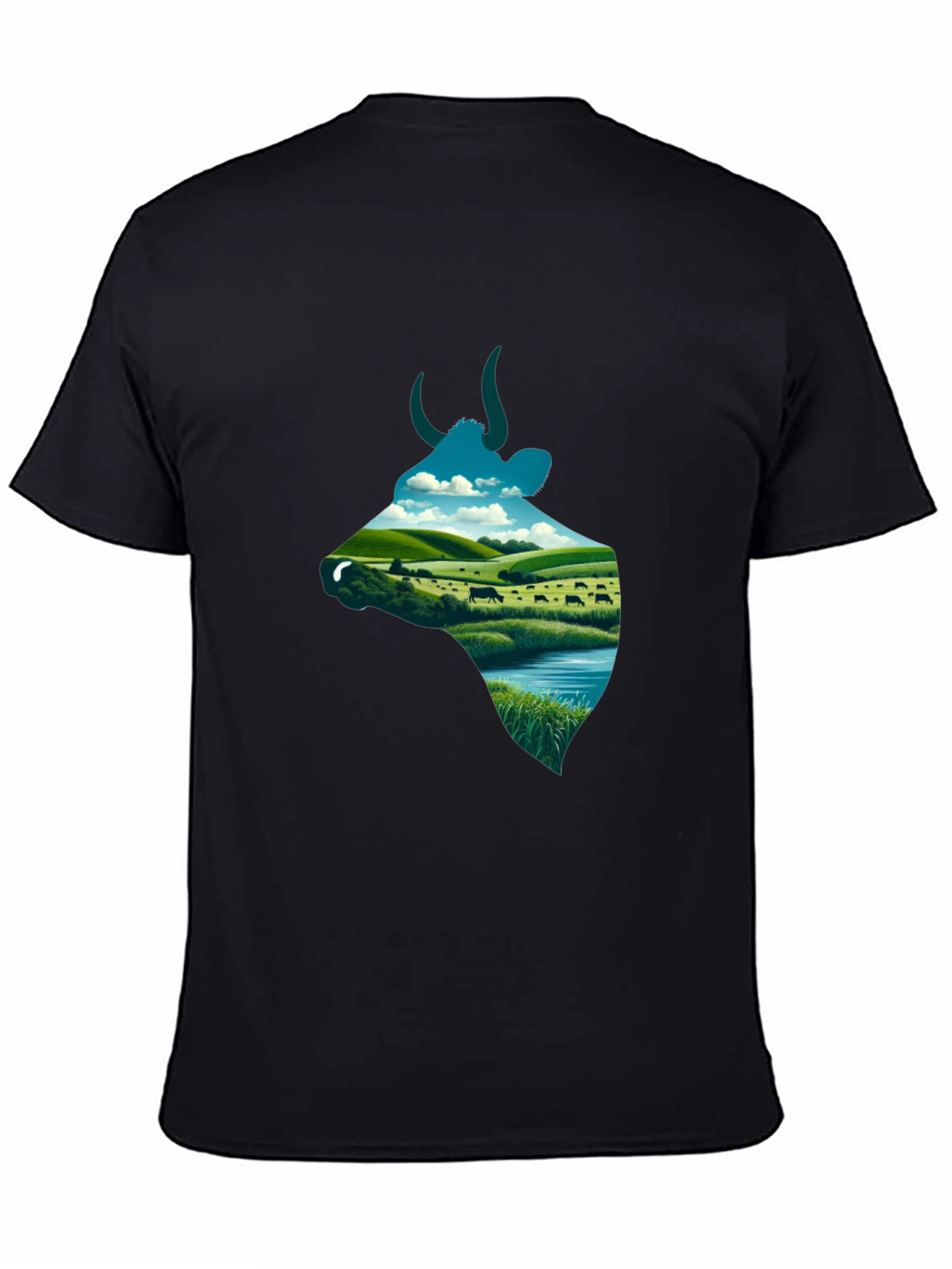 Black Cow Landscape Graphic Tee - Unique Men's Shirt view 4