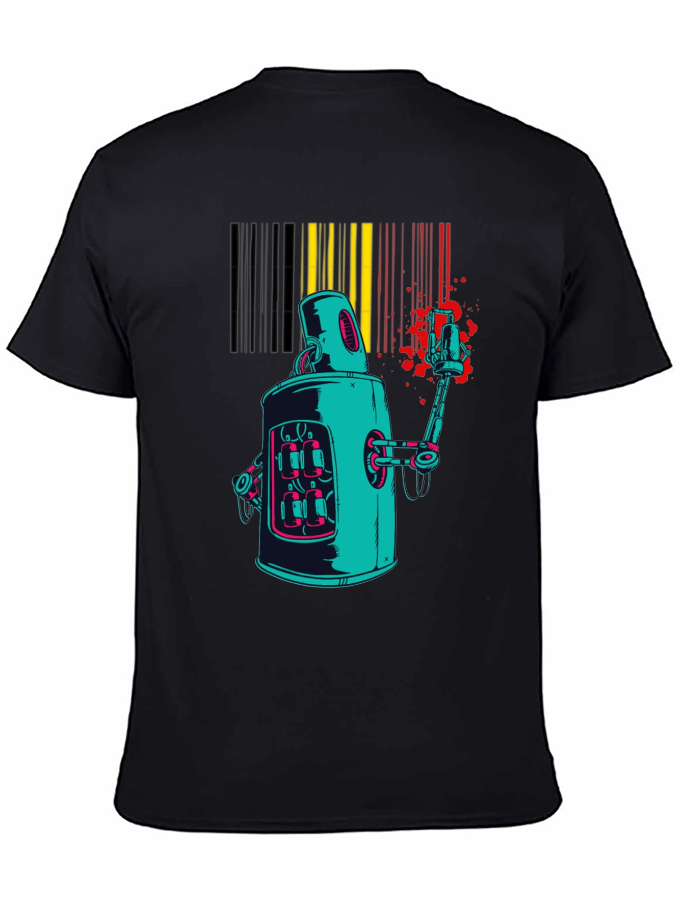 Black Retro Robot Graphic Print Black T-Shirt view 4