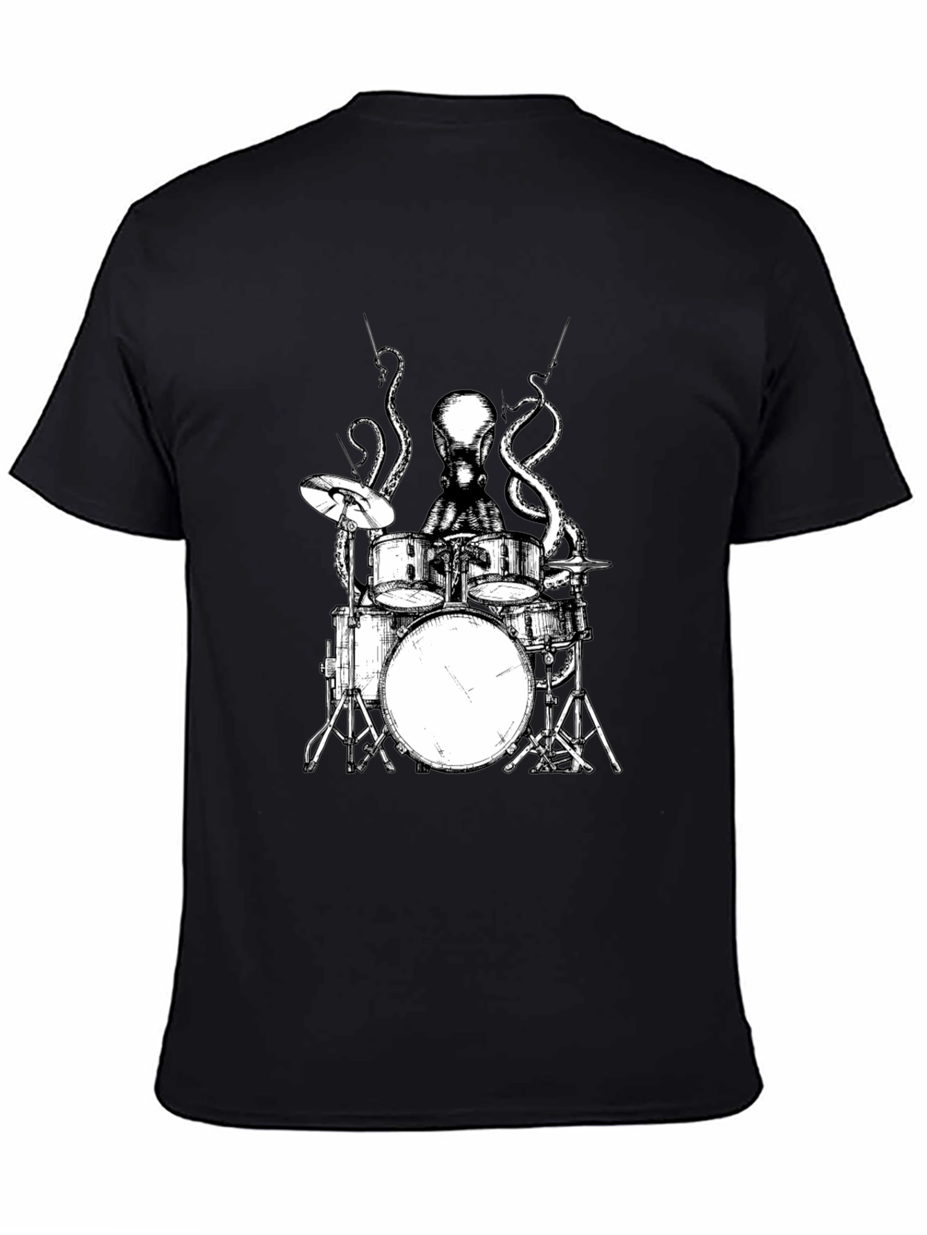 Black Octopus Drummer Graphic Tee - Black Cotton T-Shirt view 4