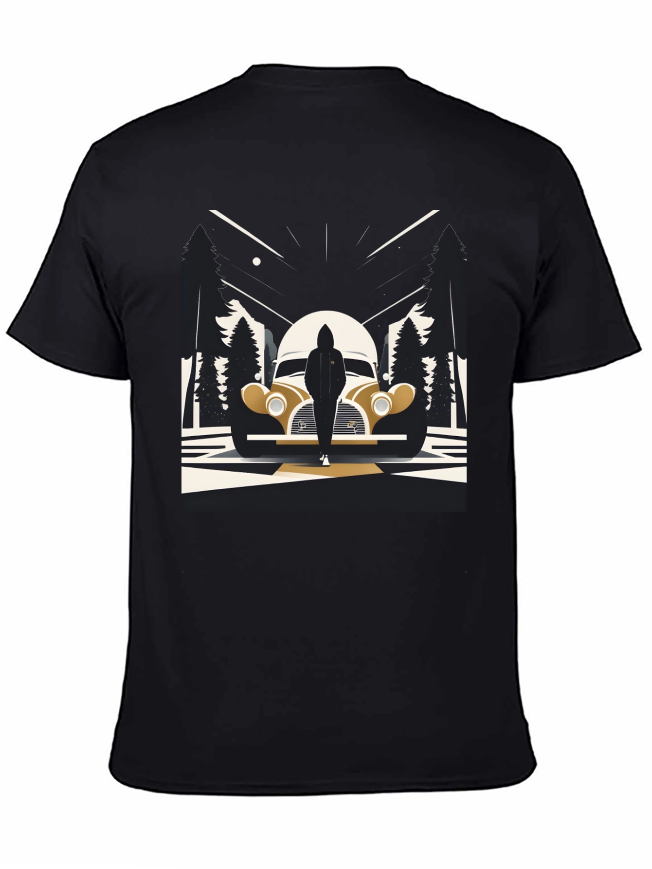 Black Retro Car & Silhouette Graphic Tee - Classic Style view 4