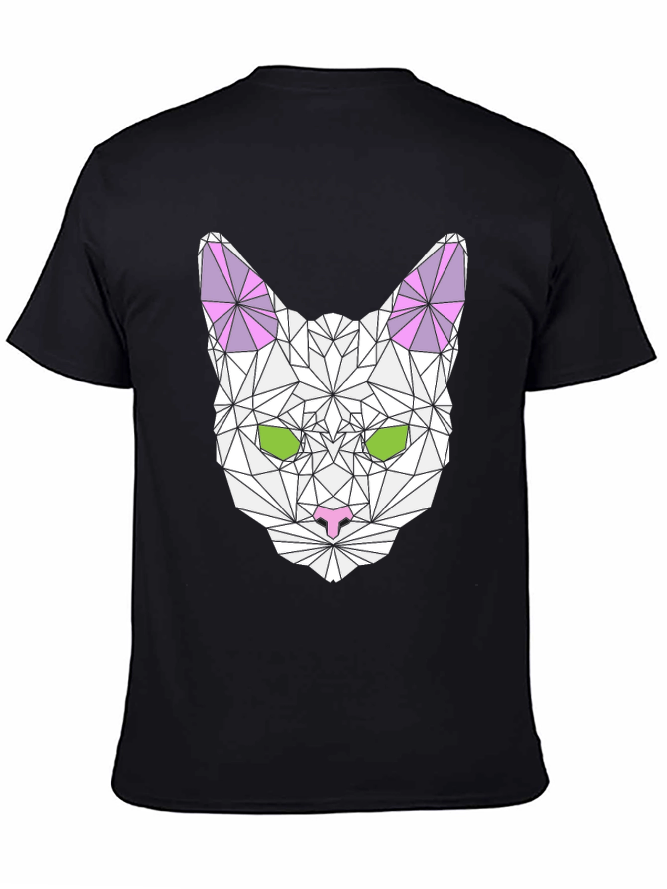 Black Geometric Cat Tee - Stylish Black T-Shirt view 4