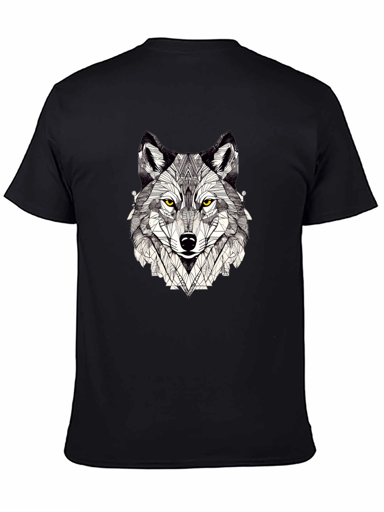 Black Geometric Wolf Graphic Print Black T-Shirt view 4