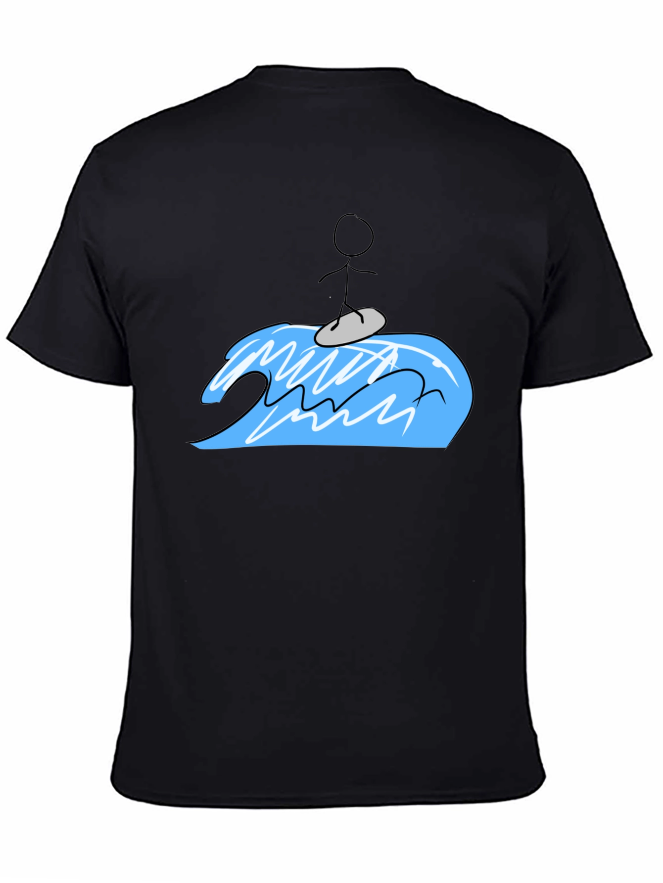 Black Surfing Stick Figure Tee - Black Cotton Graphic T-Shirt view 4