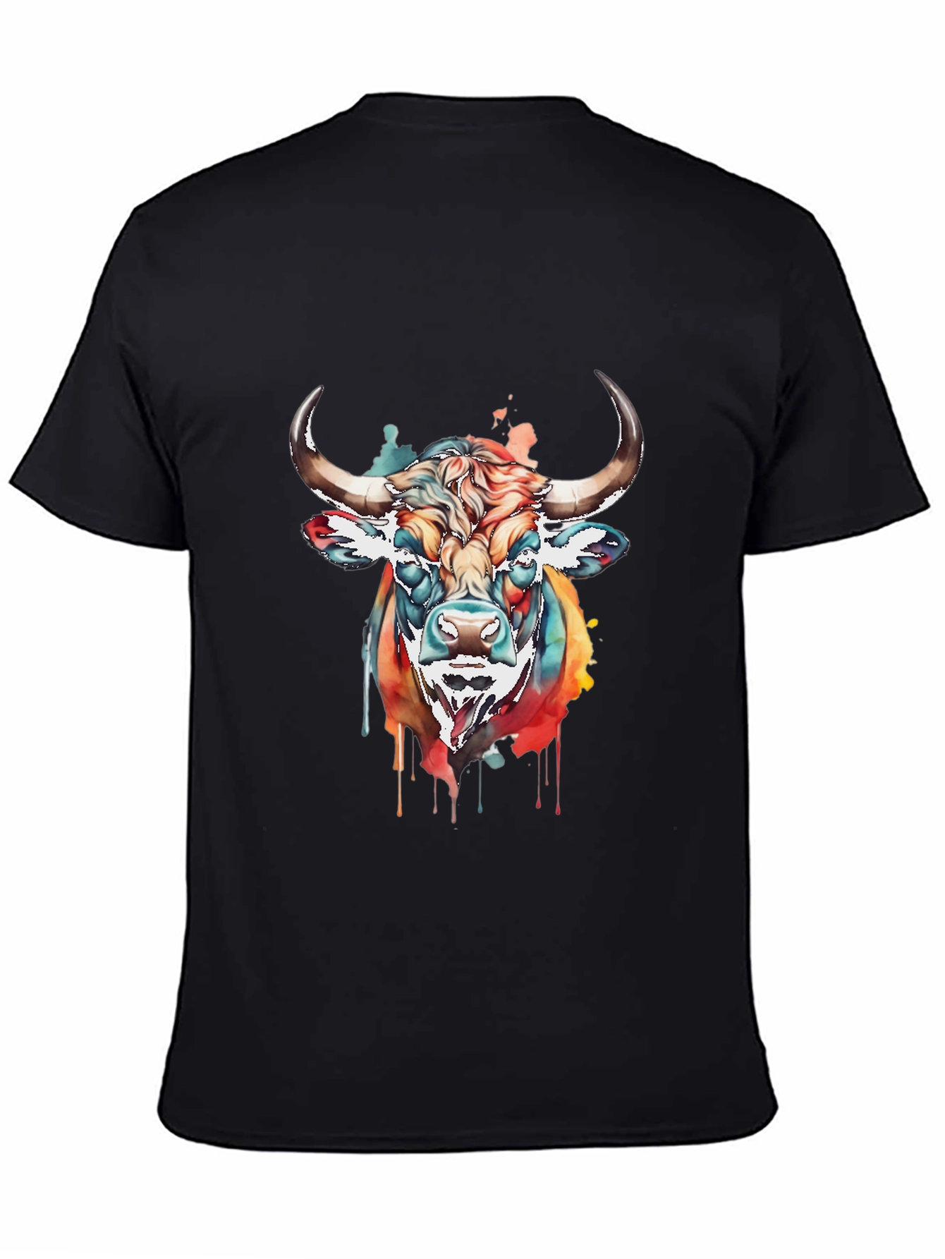 Black Colorful Bull Graphic Tee - Men's Black T-Shirt view 4
