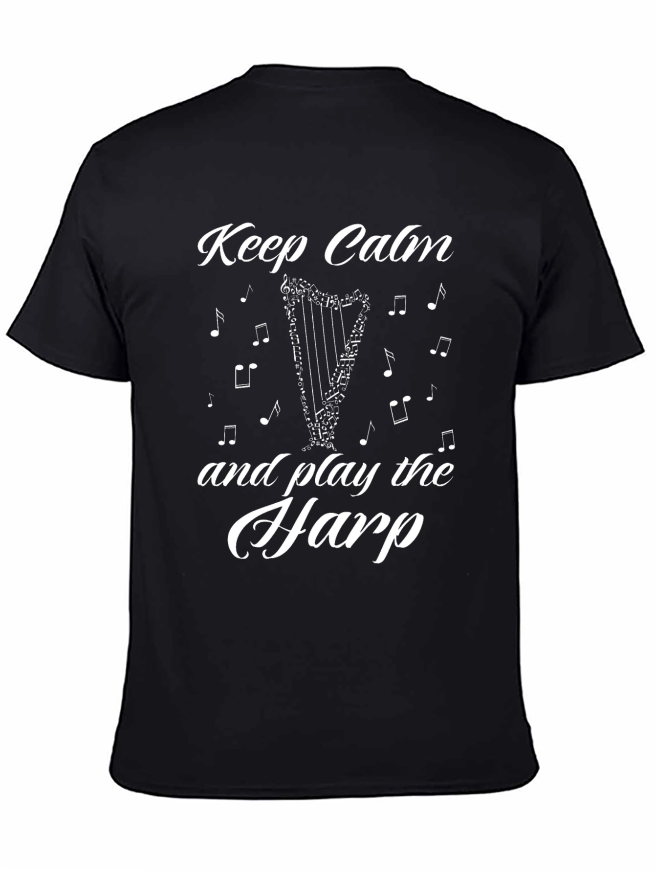 Black Keep Calm and Play the Harp T-Shirt - Black view 4