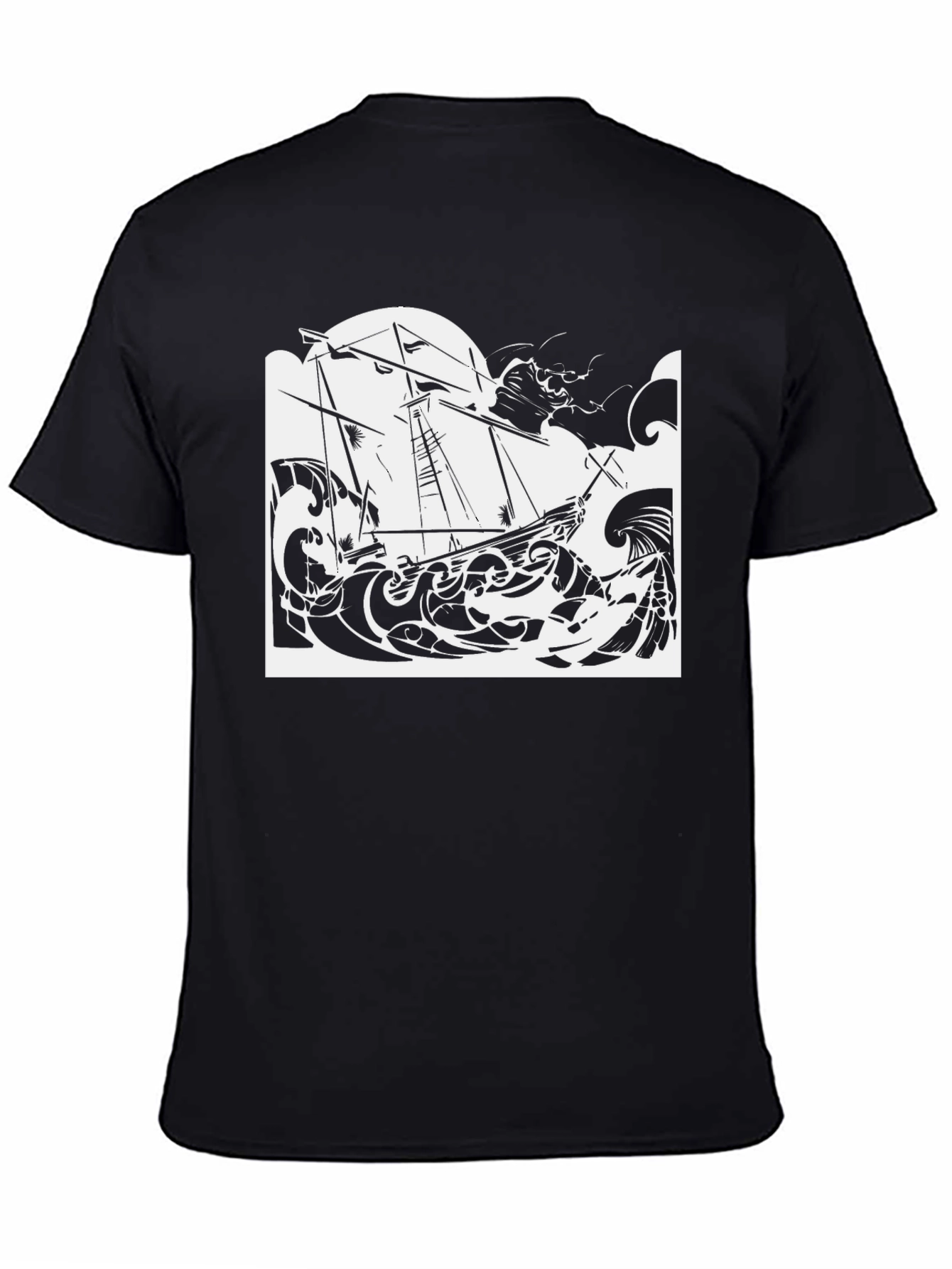 Black Nautical Ship T-Shirt Black Cotton Tee view 4