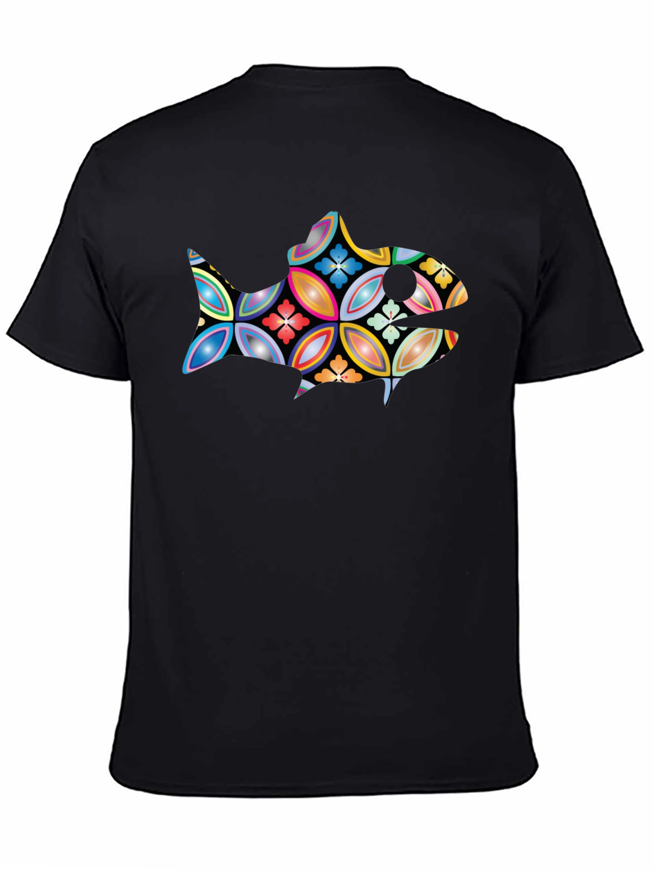Black Abstract Fish Graphic Black T-Shirt view 4