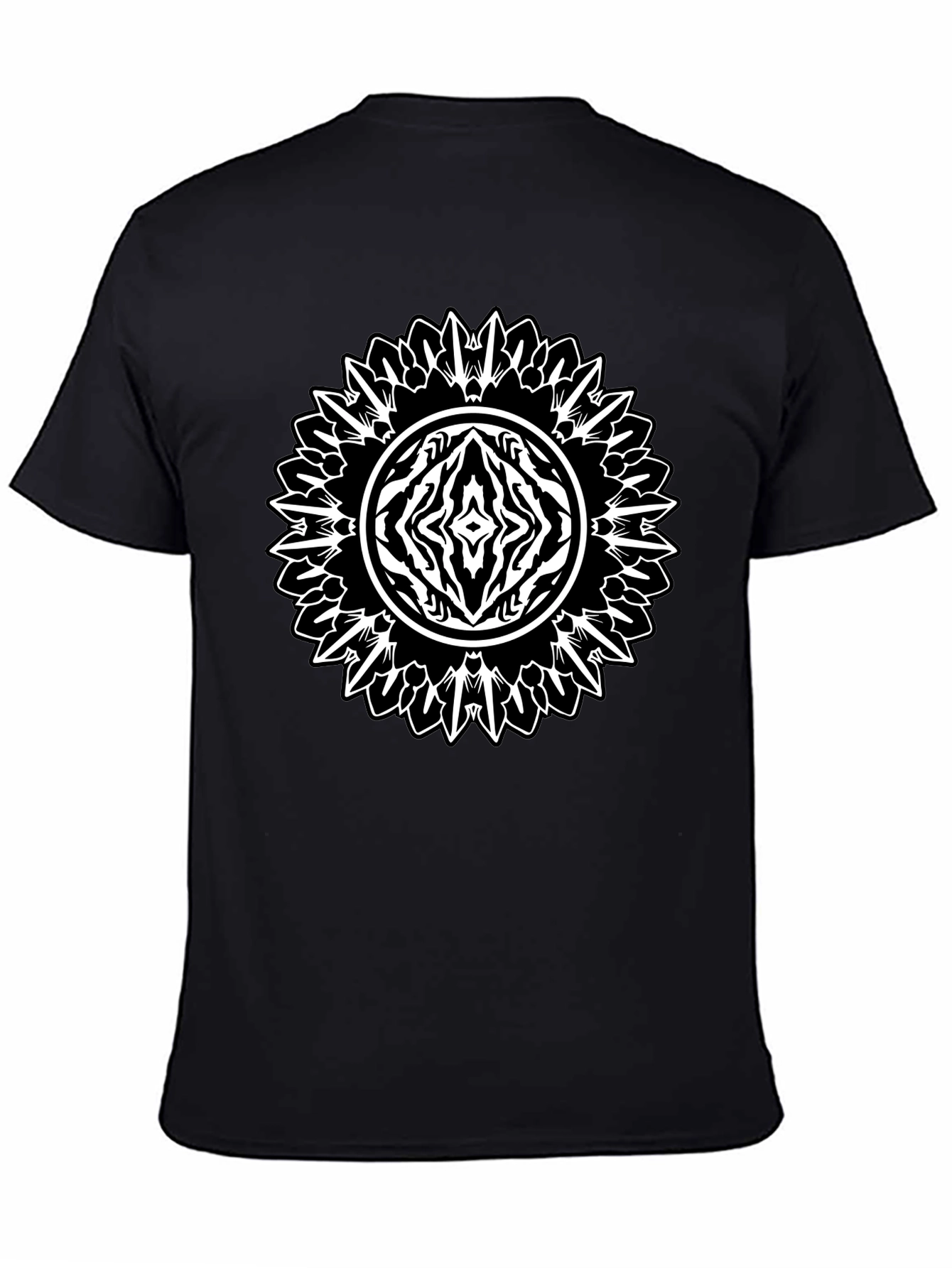 Black Geometric Mandala Graphic Tee - Black Cotton Casual Shirt view 4