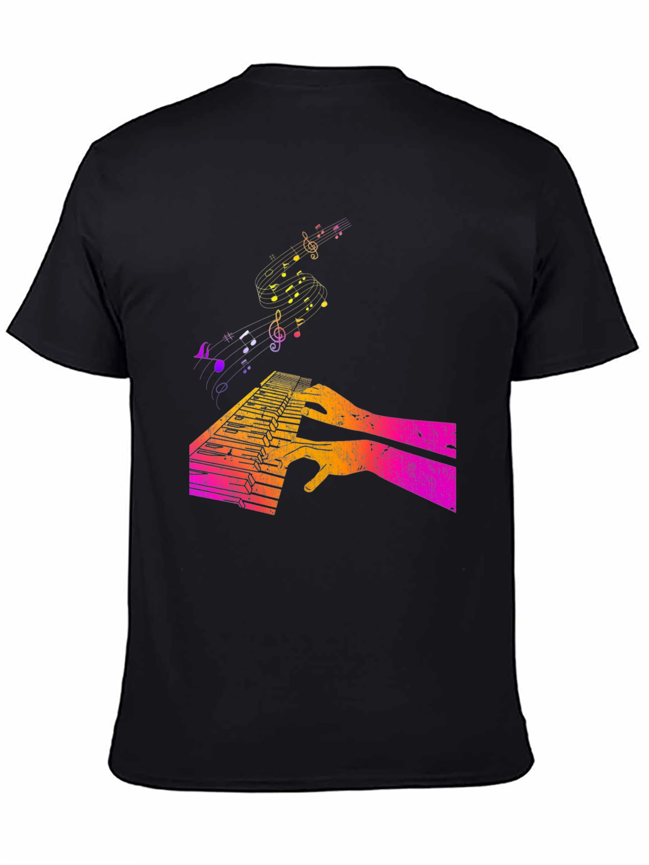 Black Piano Keys & Music Notes Graphic T-Shirt view 4