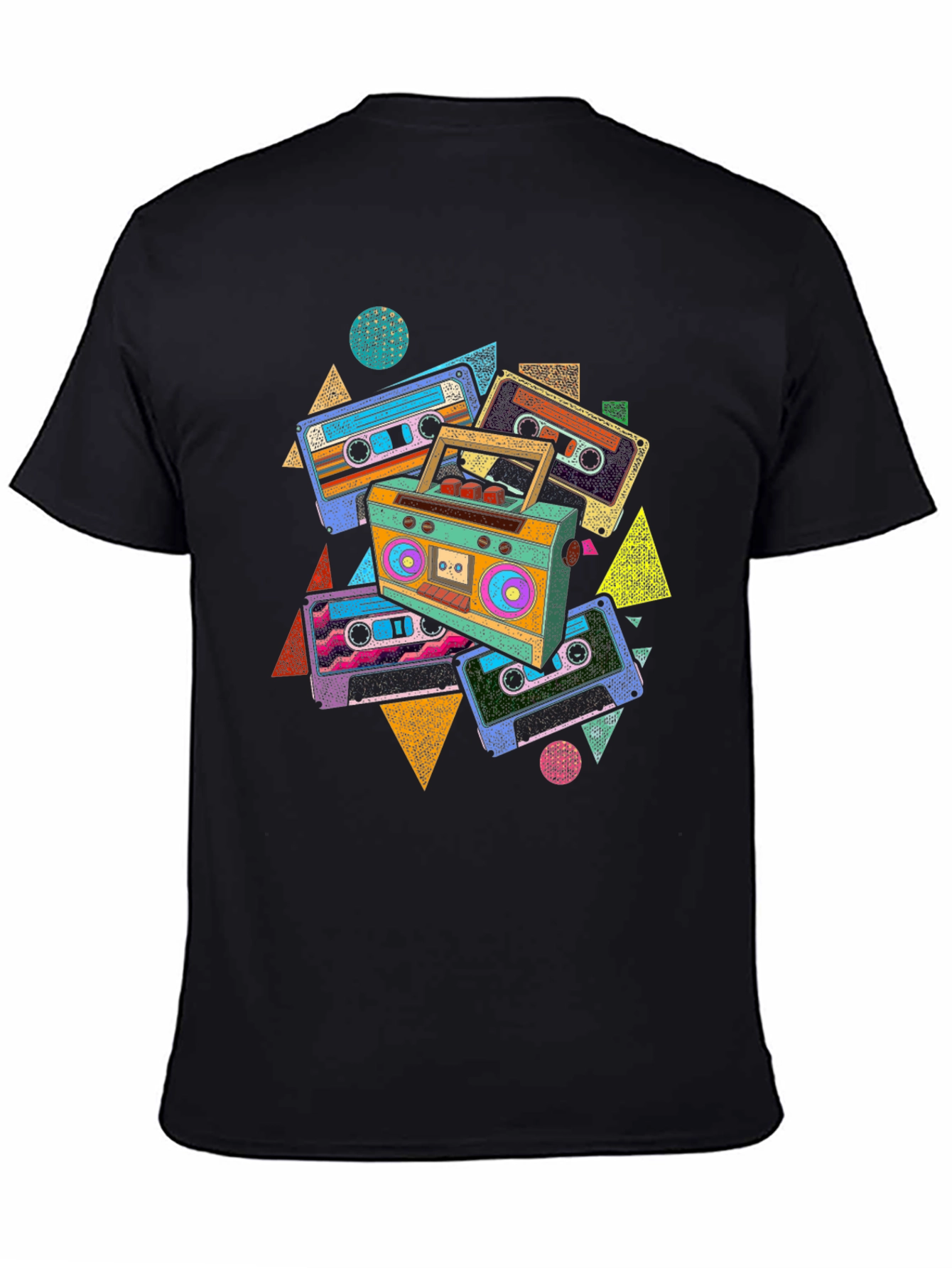 Black Retro Cassette T-Shirt - Vintage Boombox Graphic Tee view 4