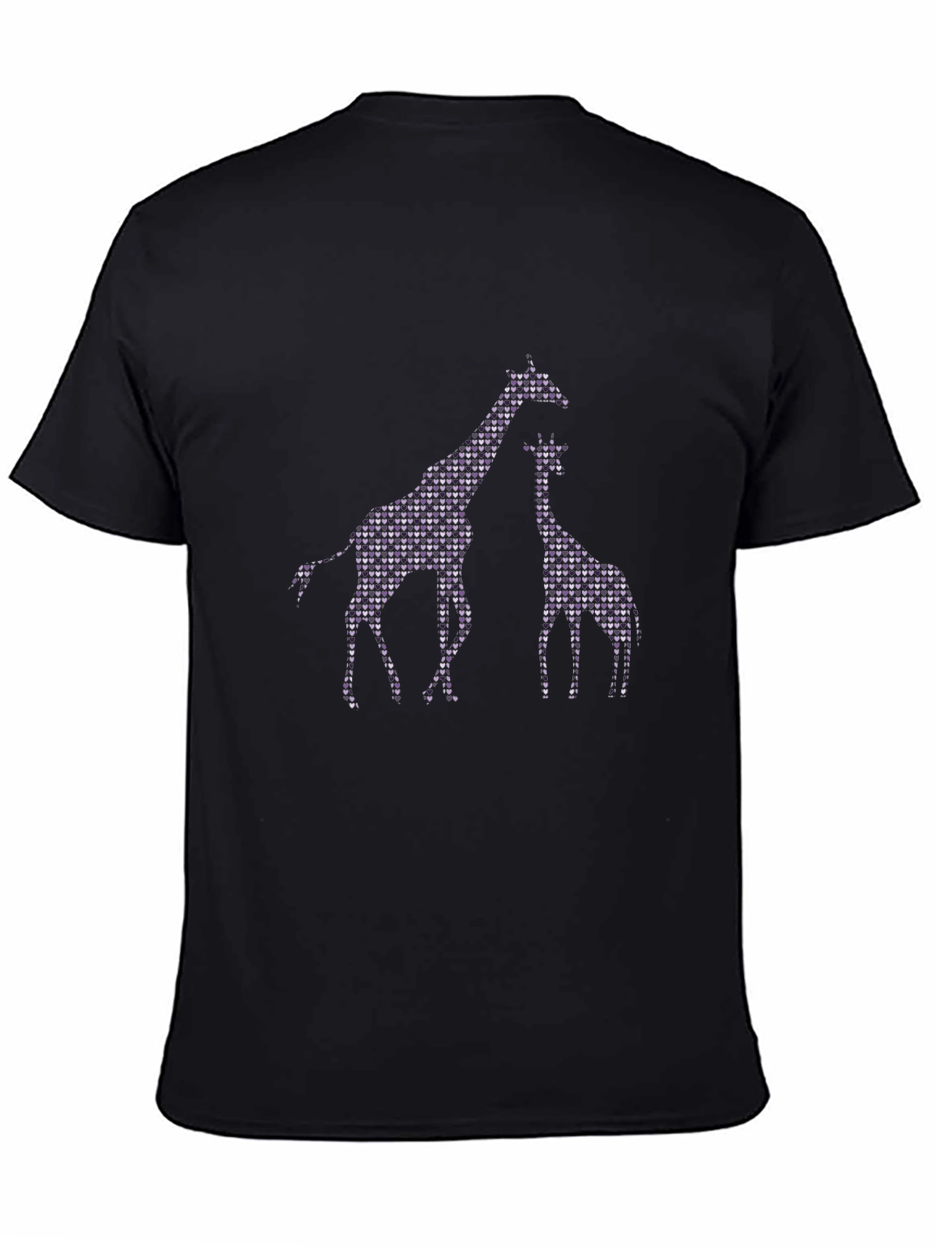 Black Giraffe Heart Patterned Black T-Shirt view 4