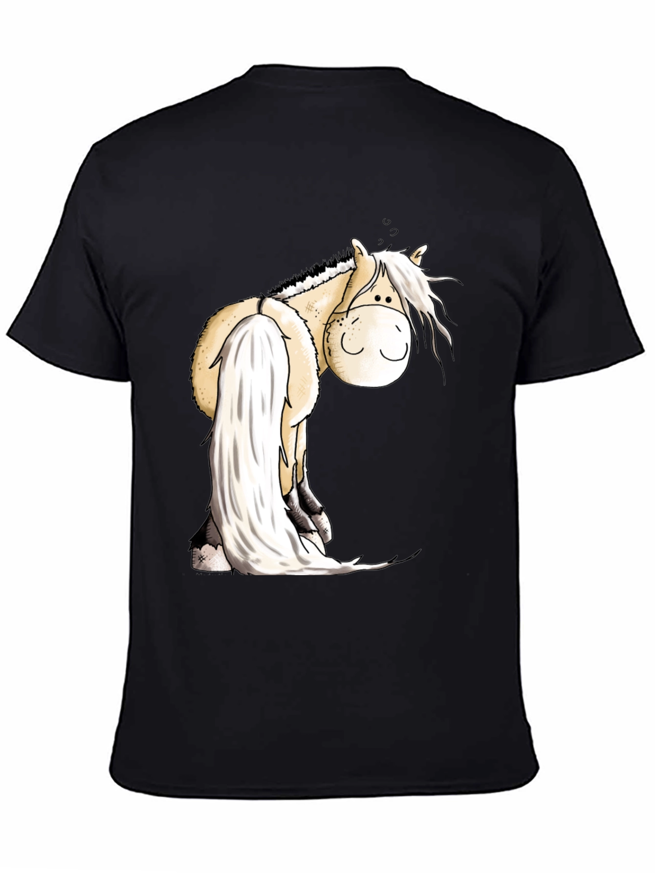 Black Cartoon Horse Graphic Tee - Soft Black Cotton Blend view 4